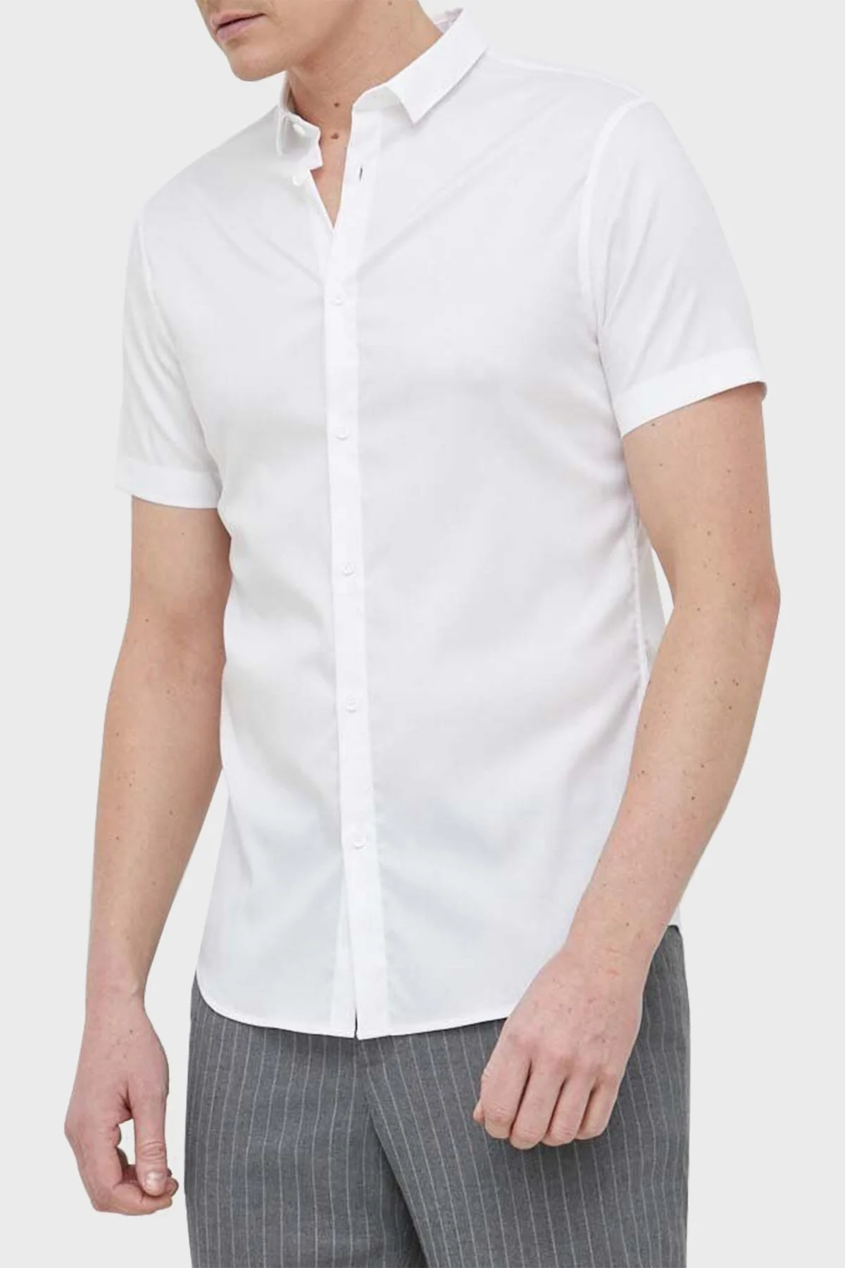 Armani Exchange Regular Fit Kısa Kollu Erkek Gömlek 8NZC51 ZNYXZ 1100 BEYAZ - 1