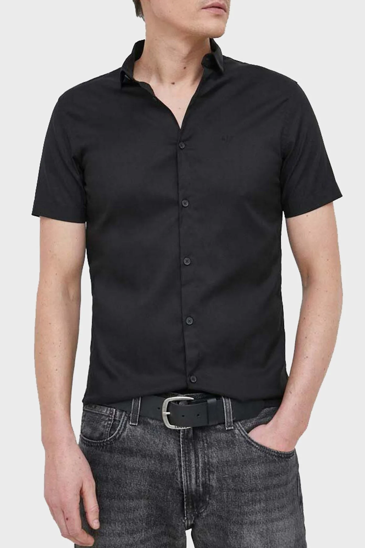 Armani Exchange Regular Fit Kısa Kollu Erkek Gömlek 8NZC51 ZNYXZ 1200 SİYAH - 1