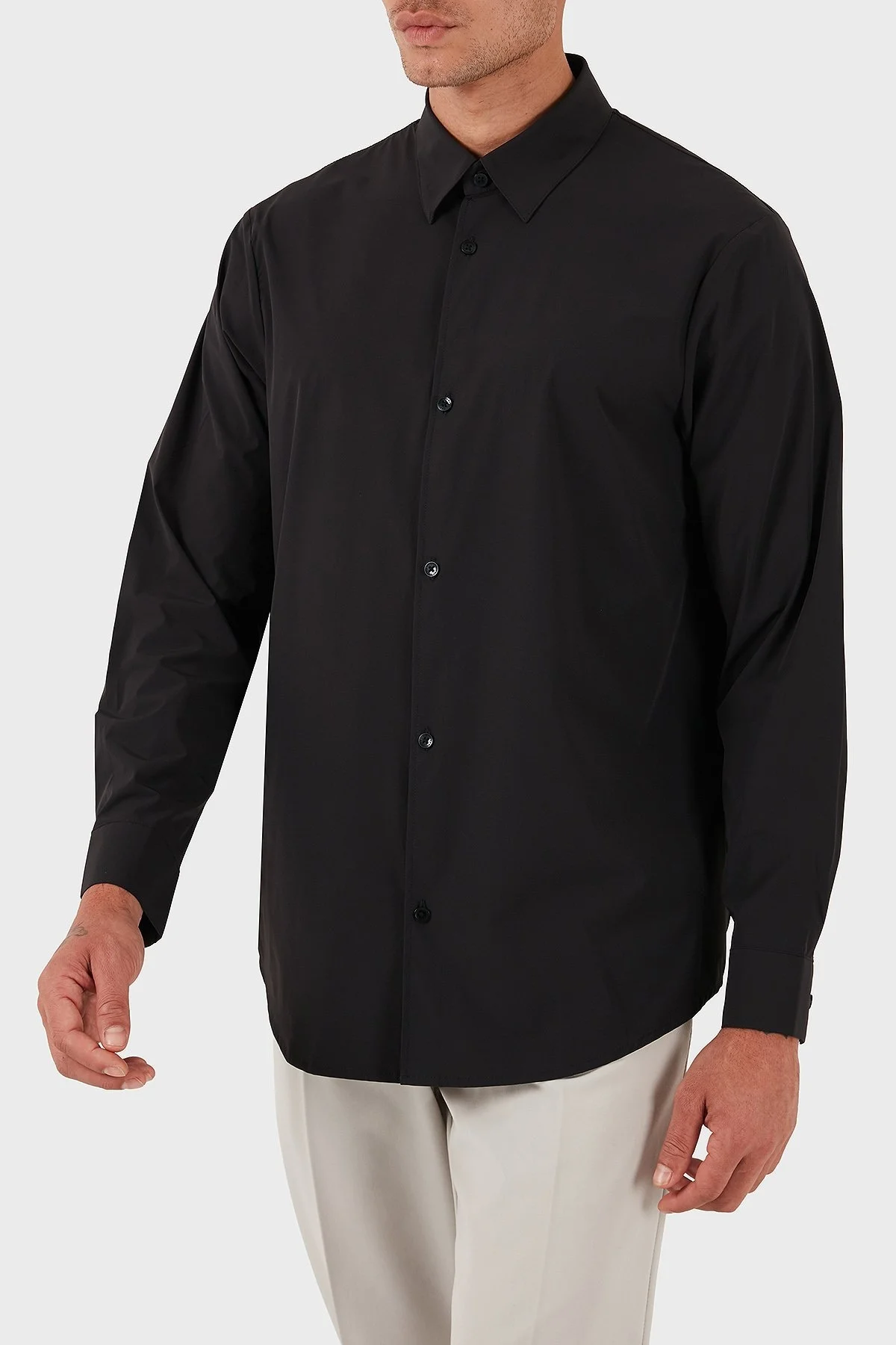 Armani Exchange Regular Fit Klasik Yaka Uzun Kollu Erkek Gömlek XM001567 AF19193 UC001 SİYAH - 4