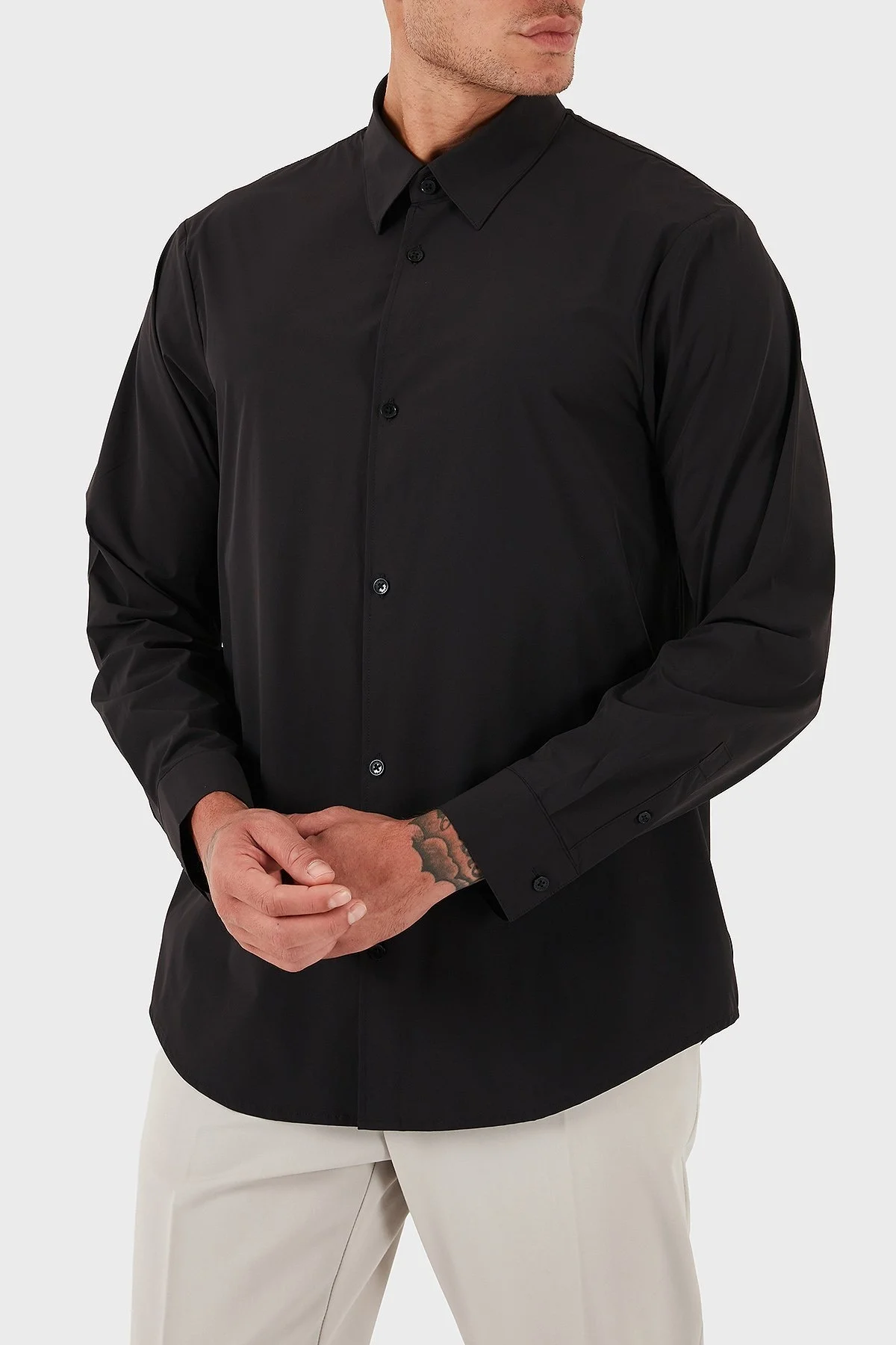 Armani Exchange Regular Fit Klasik Yaka Uzun Kollu Erkek Gömlek XM001567 AF19193 UC001 SİYAH - 5