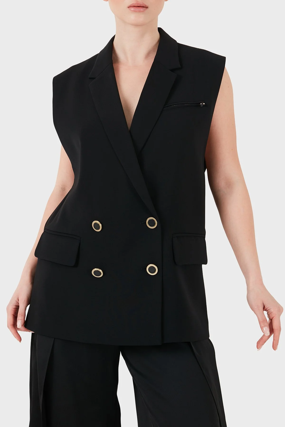 Armani Exchange Regular Fit Kruvaze Yaka Düğmeli Kadın Yelek XW001823 AF16125 UC001 SİYAH - 1