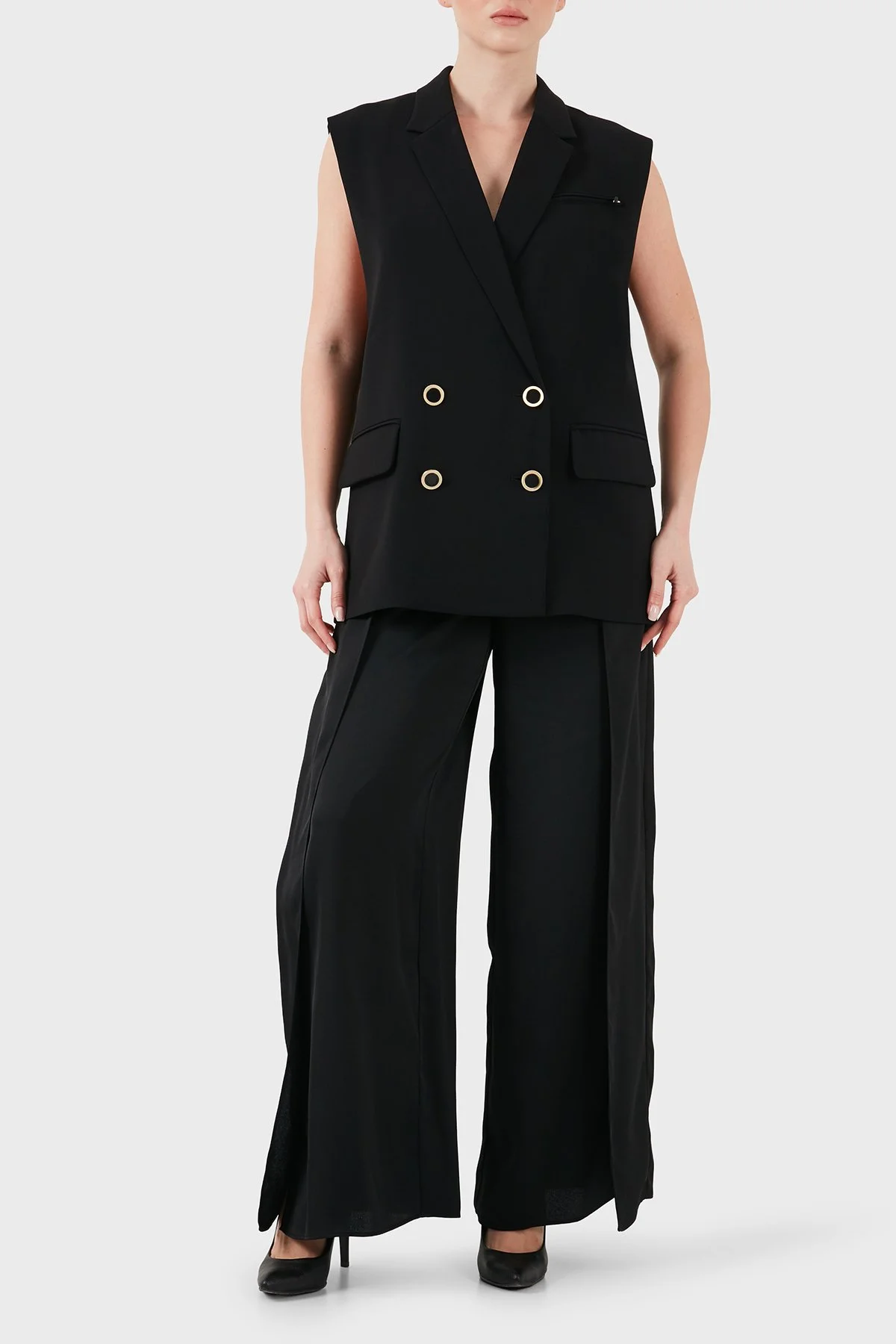 Armani Exchange Regular Fit Kruvaze Yaka Düğmeli Kadın Yelek XW001823 AF16125 UC001 SİYAH - 2