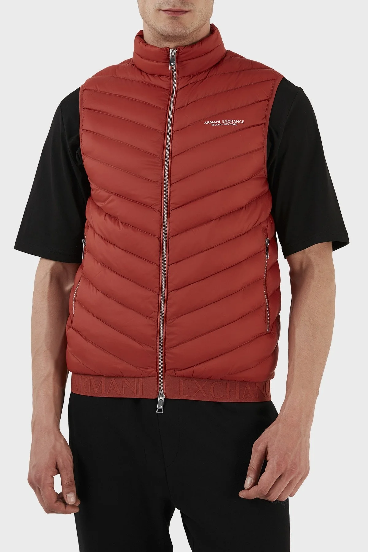 Armani Exchange Regular Fit Kuş Tüyü Dolgulu Dik Yaka Şişme Erkek Yelek 8NZQ52 ZNW3Z 24AC KIRMIZI - 1