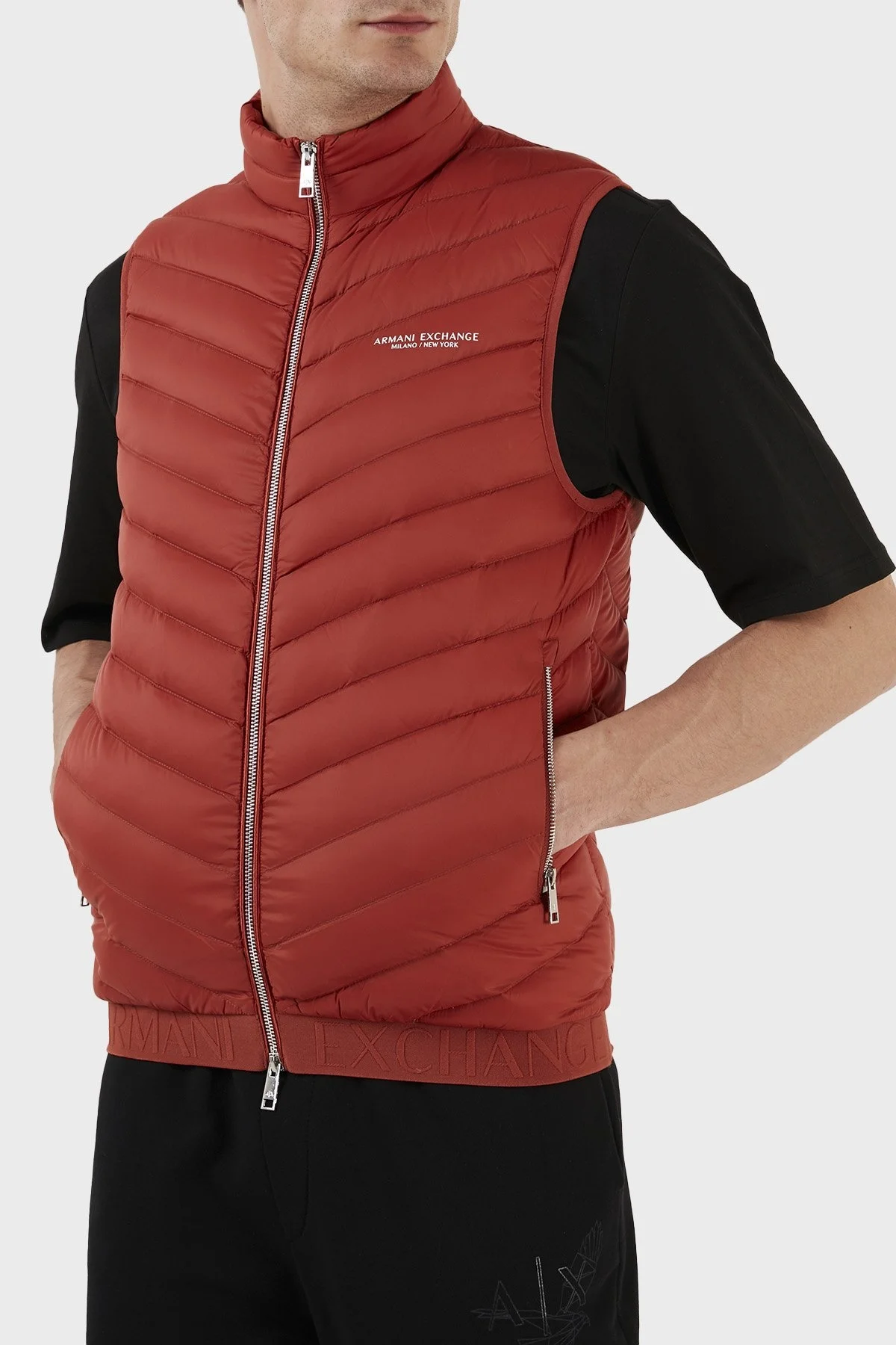 Armani Exchange Regular Fit Kuş Tüyü Dolgulu Dik Yaka Şişme Erkek Yelek 8NZQ52 ZNW3Z 24AC KIRMIZI - 2