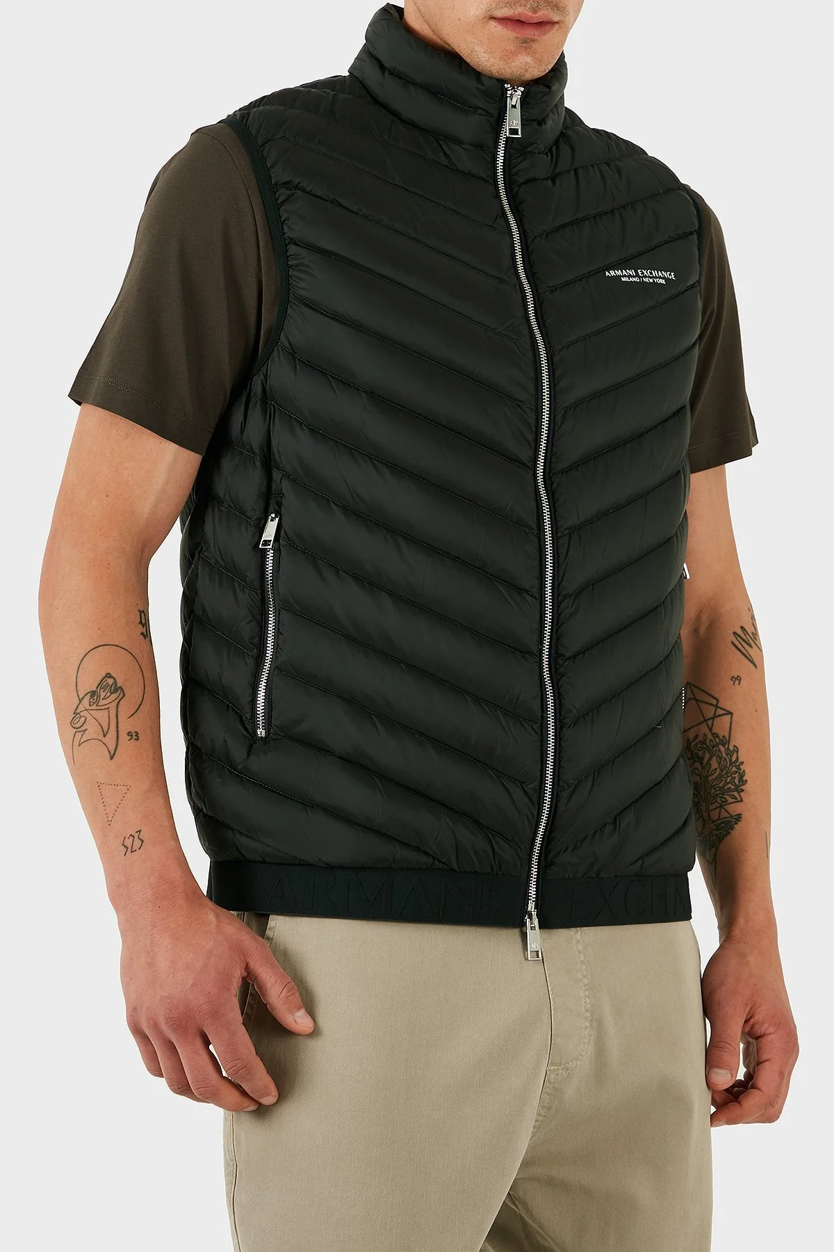 Armani Exchange Regular Fit Kuş Tüyü Dolgulu Dik Yaka Şişme Erkek Yelek 8NZQ52 ZNW3Z MB066 HAKİ - 4