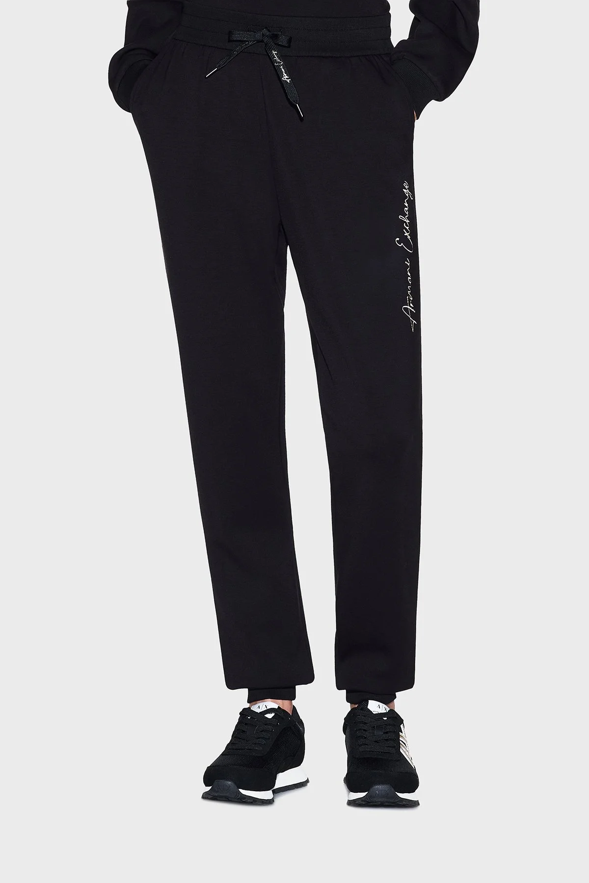 Armani Exchange Regular Fit Logo Baskılı Yüksek Bel Bayan Pantolon XW000837 AF13397 MC021 SİYAH - 1