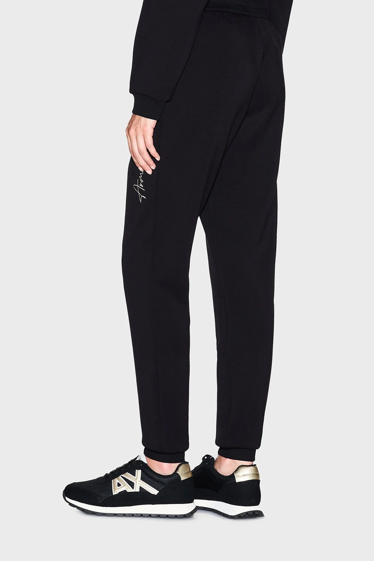 Armani Exchange Regular Fit Logo Baskılı Yüksek Bel Bayan Pantolon XW000837 AF13397 MC021 SİYAH - 3