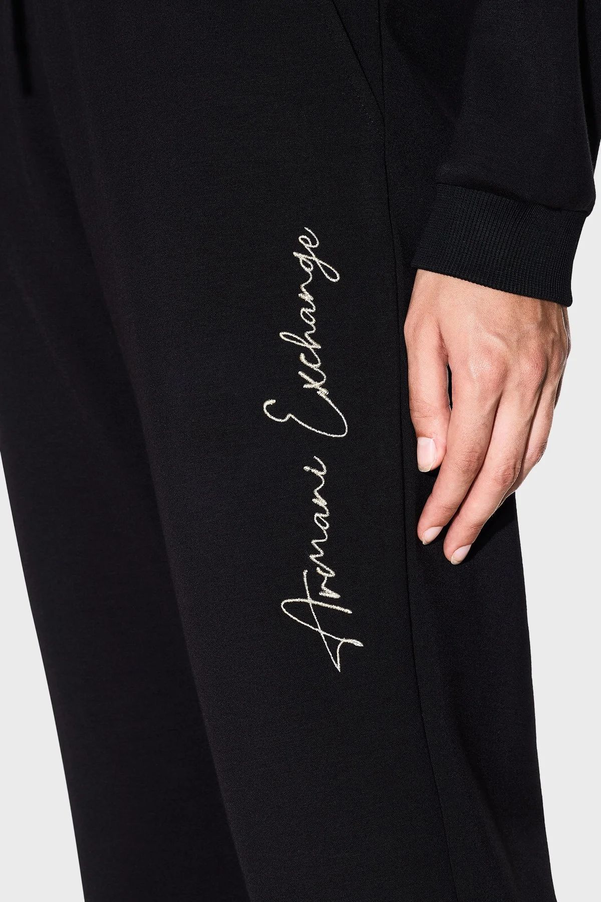 Armani Exchange Regular Fit Logo Baskılı Yüksek Bel Bayan Pantolon XW000837 AF13397 MC021 SİYAH - 4