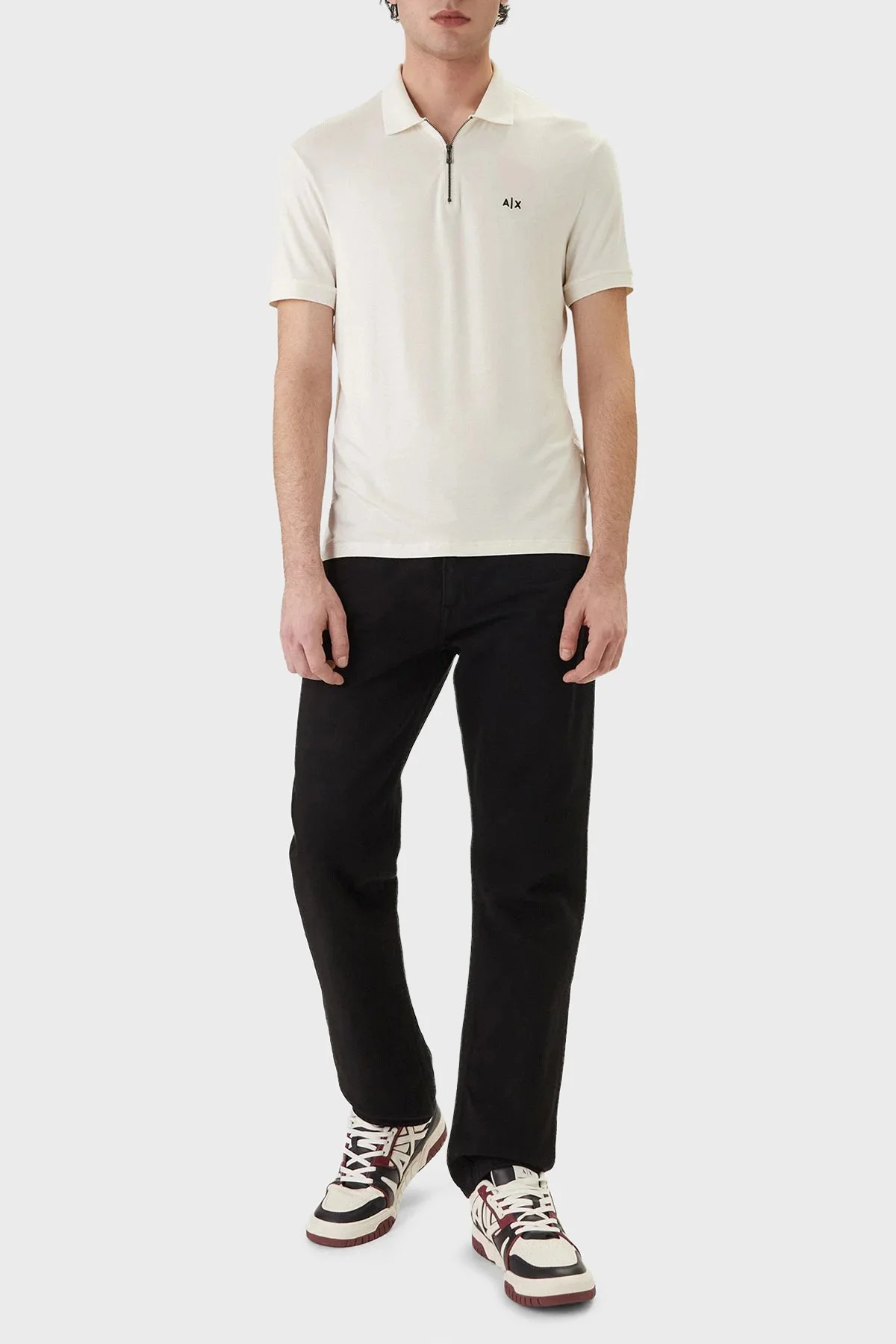 Armani Exchange Regular Fit Logolu Fermuarlı Erkek Polo XM002372 AF21936 U0009 BEYAZ - 2