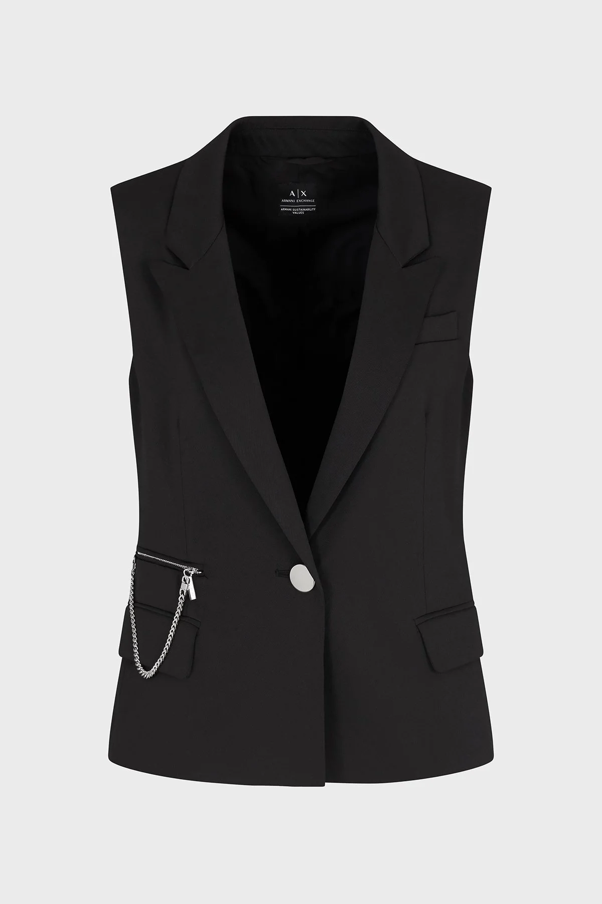 Armani Exchange Regular Fit Mono Yaka Zincir Detaylı Bayan Yelek XW000435 AF12749 UC001 SİYAH - 10
