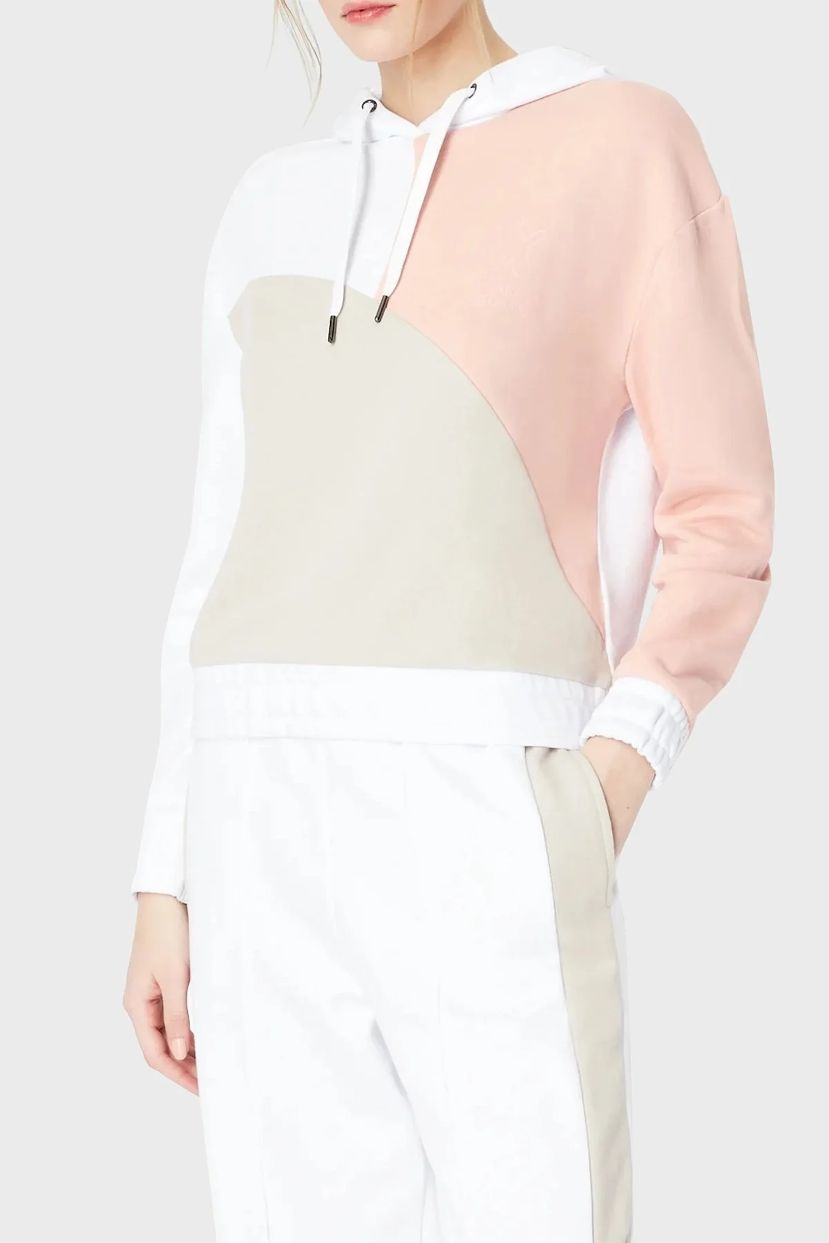 Armani Exchange Regular Fit Renk Bloklu Kapüşonlu % 100 Pamuk Bayan Sweat 3RYM79 YJDHZ 41BB GRİ - 1