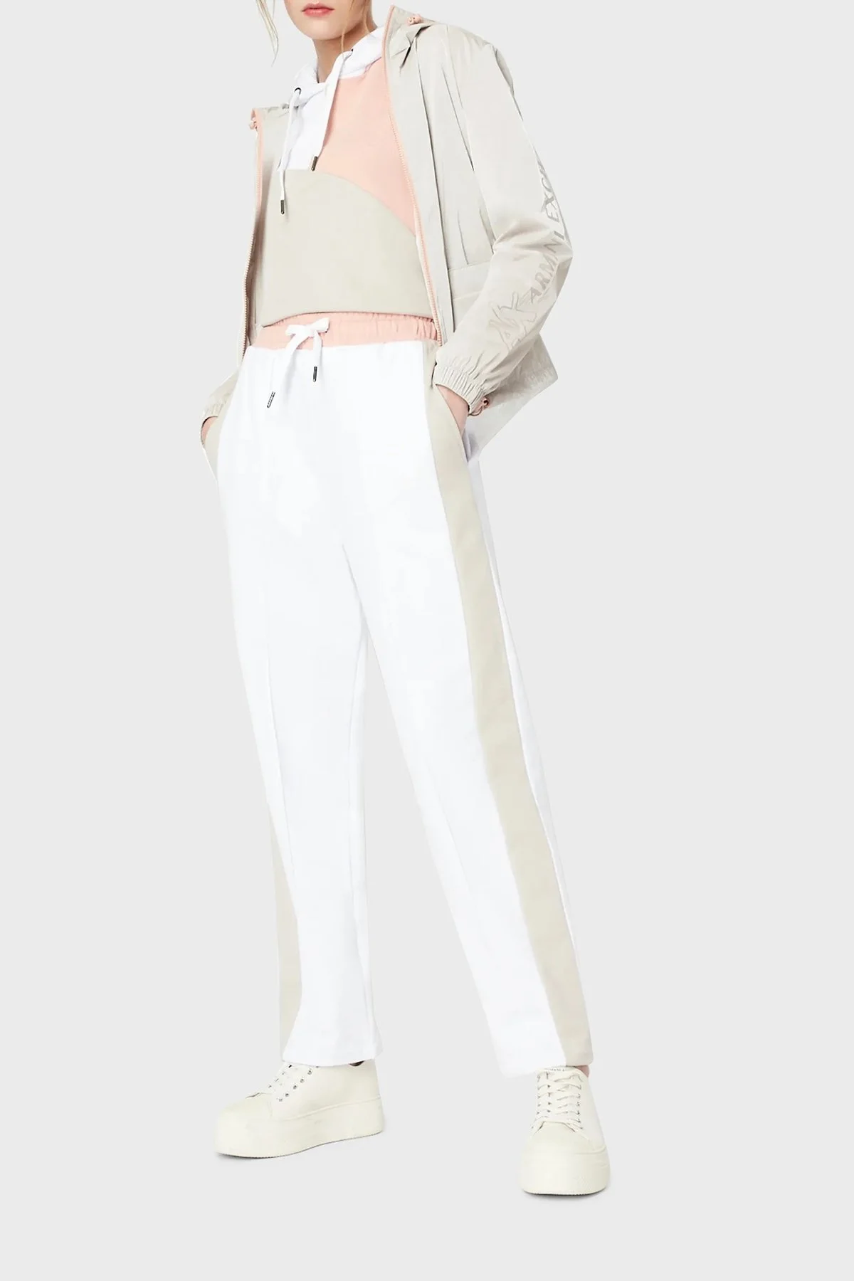 Armani Exchange Regular Fit Renk Bloklu Kapüşonlu % 100 Pamuk Bayan Sweat 3RYM79 YJDHZ 41BB GRİ - 3