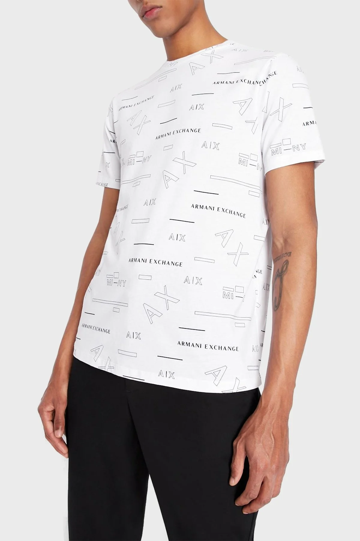 Armani Exchange Regular Fit Tamamı Logo Baskılı Bisiklet Yaka % 100 Pamuk Erkek T Shirt 6LZTFE ZJ8EZ 21BD BEYAZ - 1