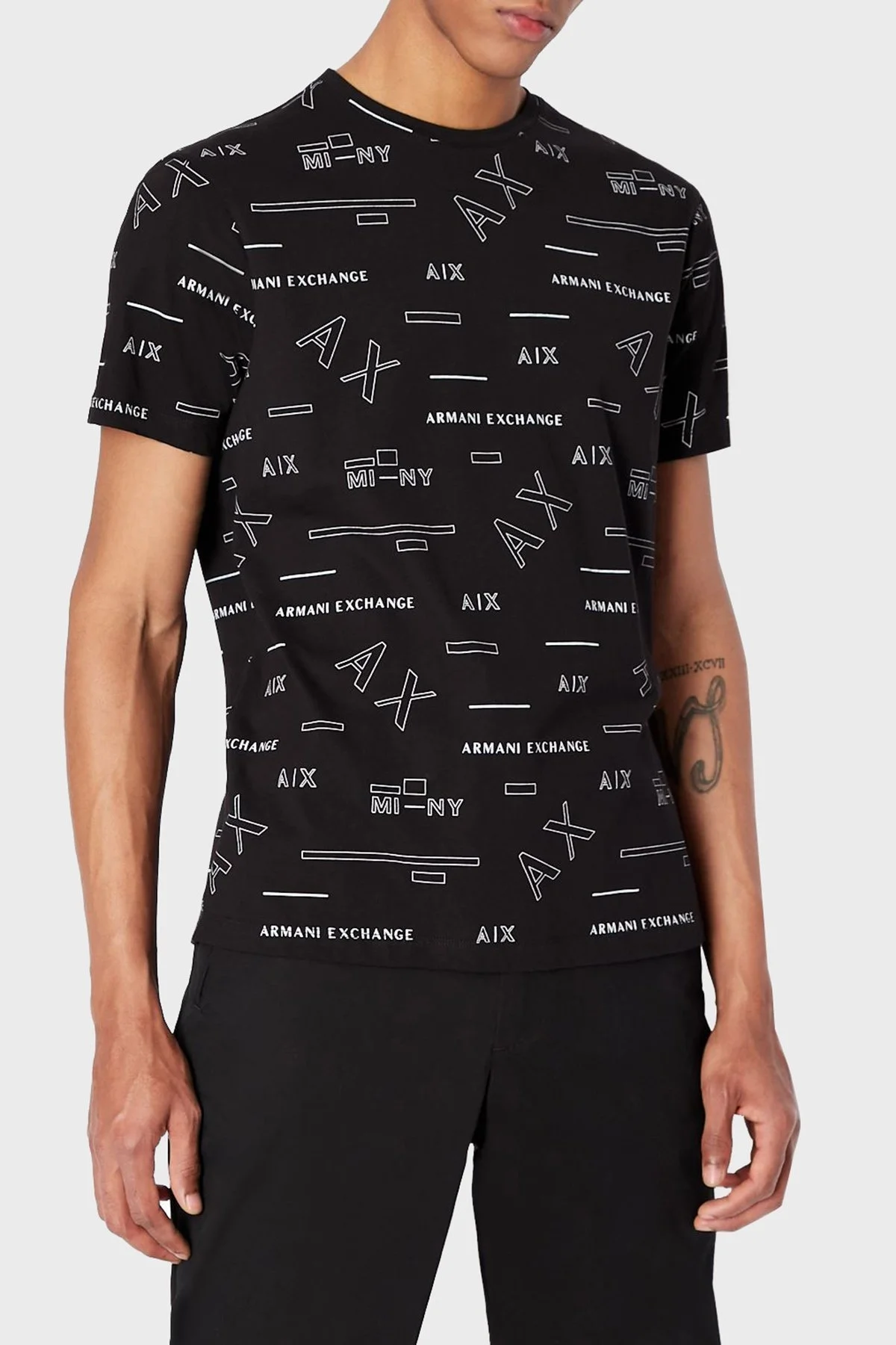 Armani Exchange Regular Fit Tamamı Baskılı Bisiklet Yaka % 100 Pamuk Erkek T Shirt 6LZTFE ZJ8EZ 22AP SİYAH - 1