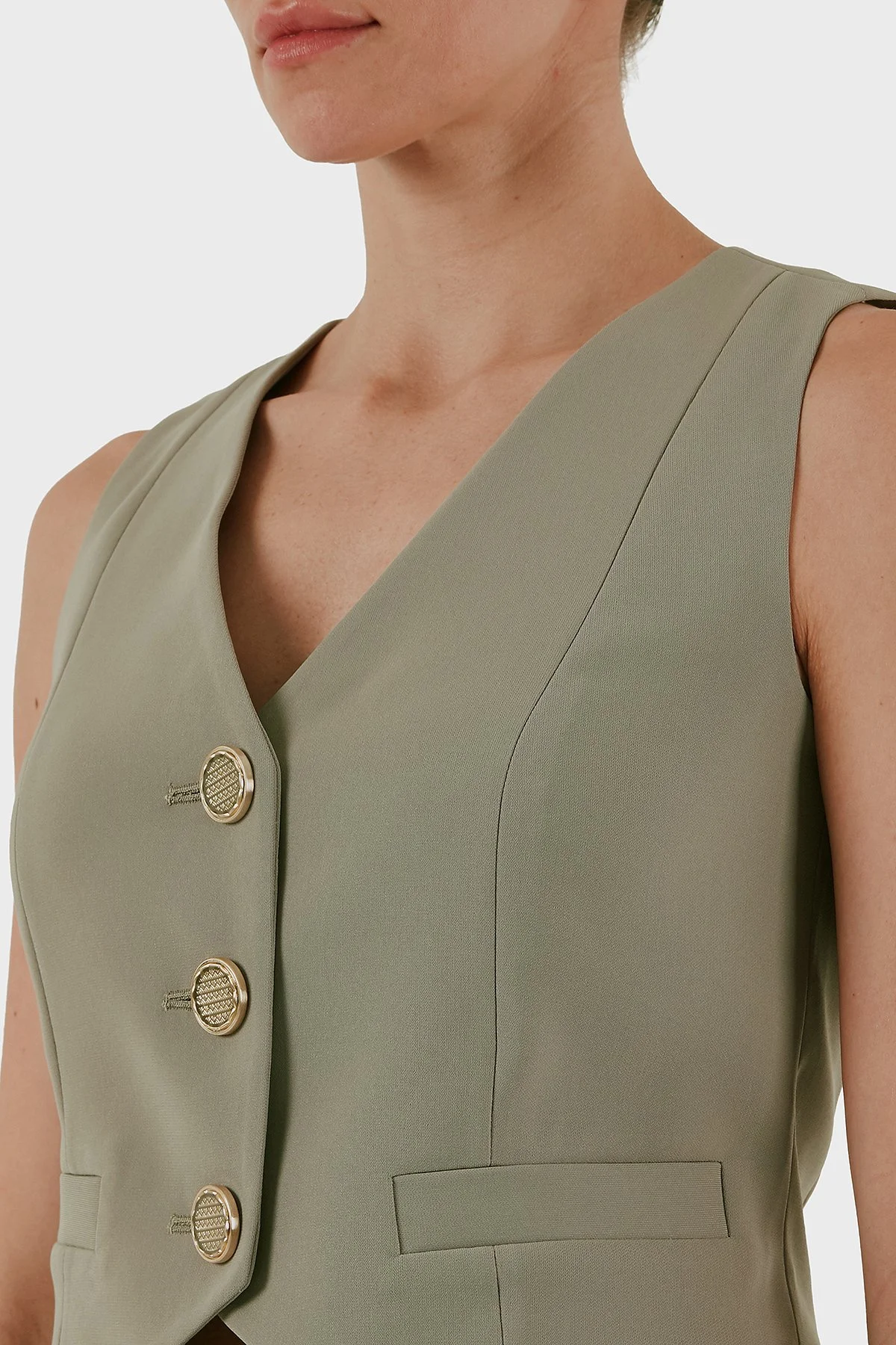 Armani Exchange Regular Fit V Yaka Düğmeli Bayan Yelek XW001279 AF16148 U6242 KAHVE - 5