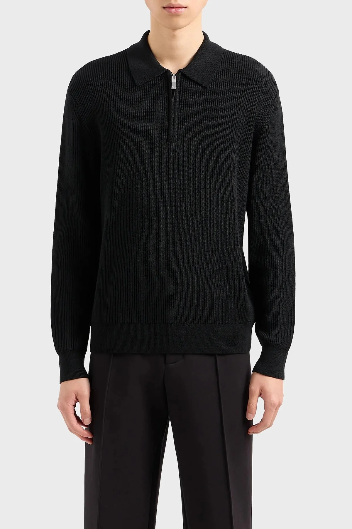 Armani Exchange Regular Fit Yarım Fermuarlı Polo Yaka Triko Erkek Kazak XM000129 AF10348 UC001 SİYAH - 1