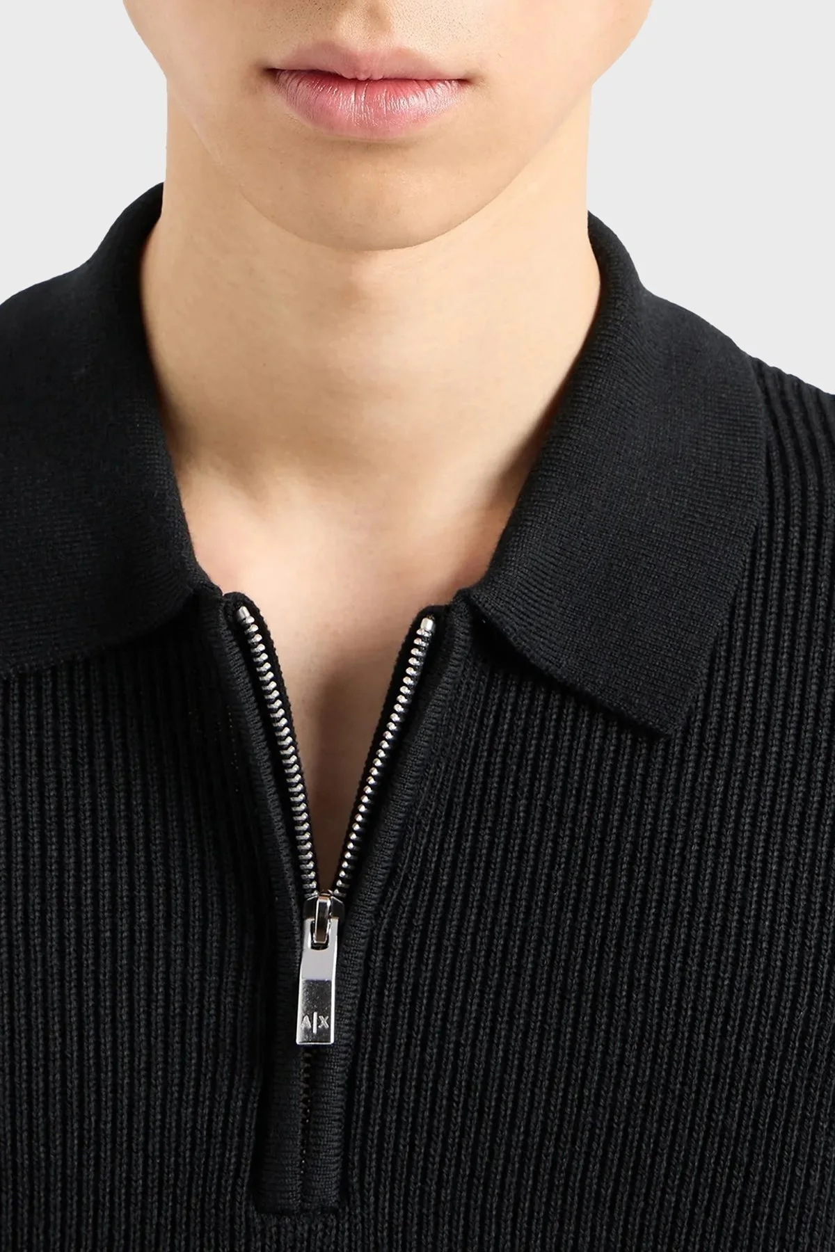 Armani Exchange Regular Fit Yarım Fermuarlı Polo Yaka Triko Erkek Kazak XM000129 AF10348 UC001 SİYAH - 3