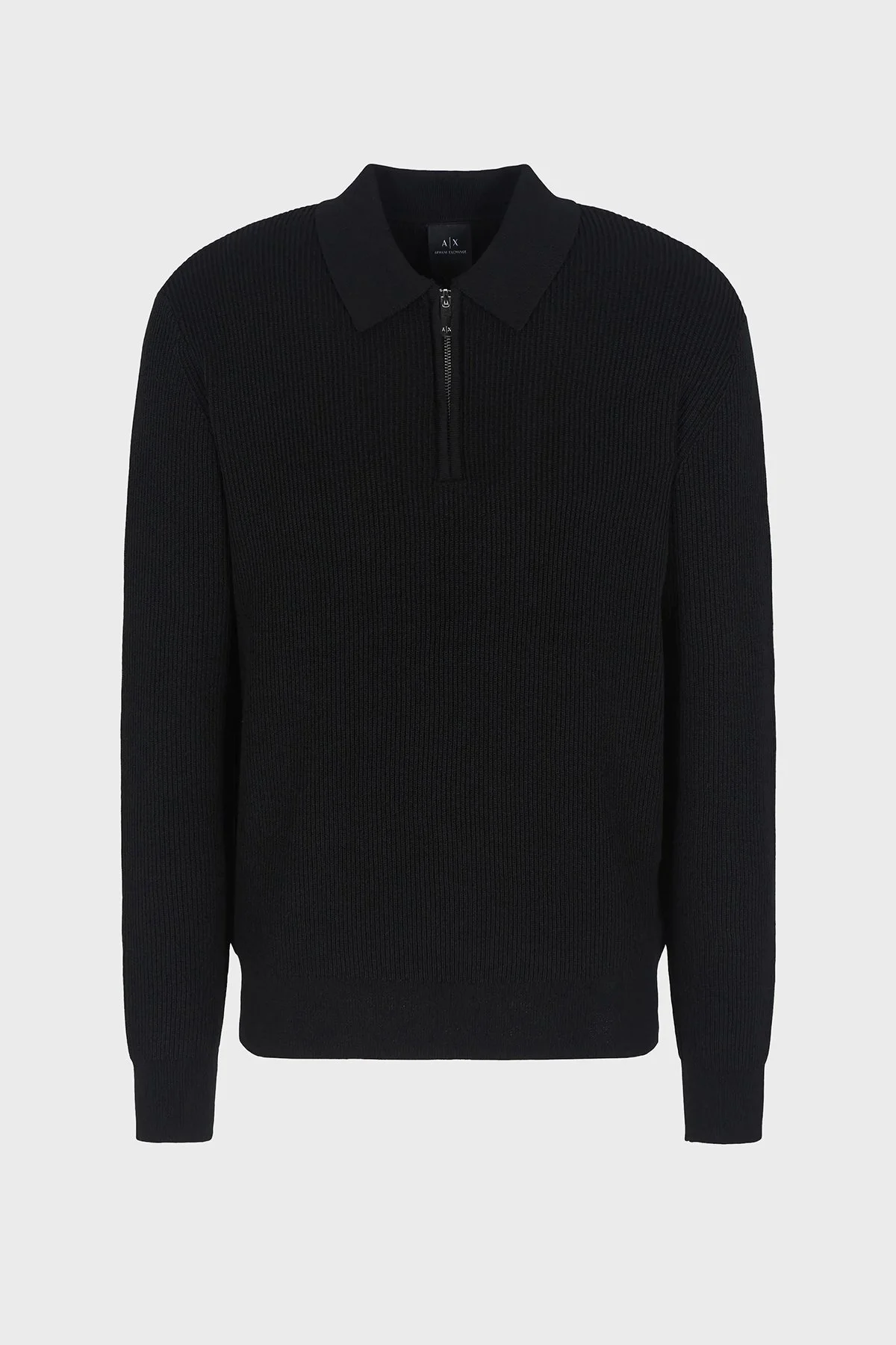 Armani Exchange Regular Fit Yarım Fermuarlı Polo Yaka Triko Erkek Kazak XM000129 AF10348 UC001 SİYAH - 4
