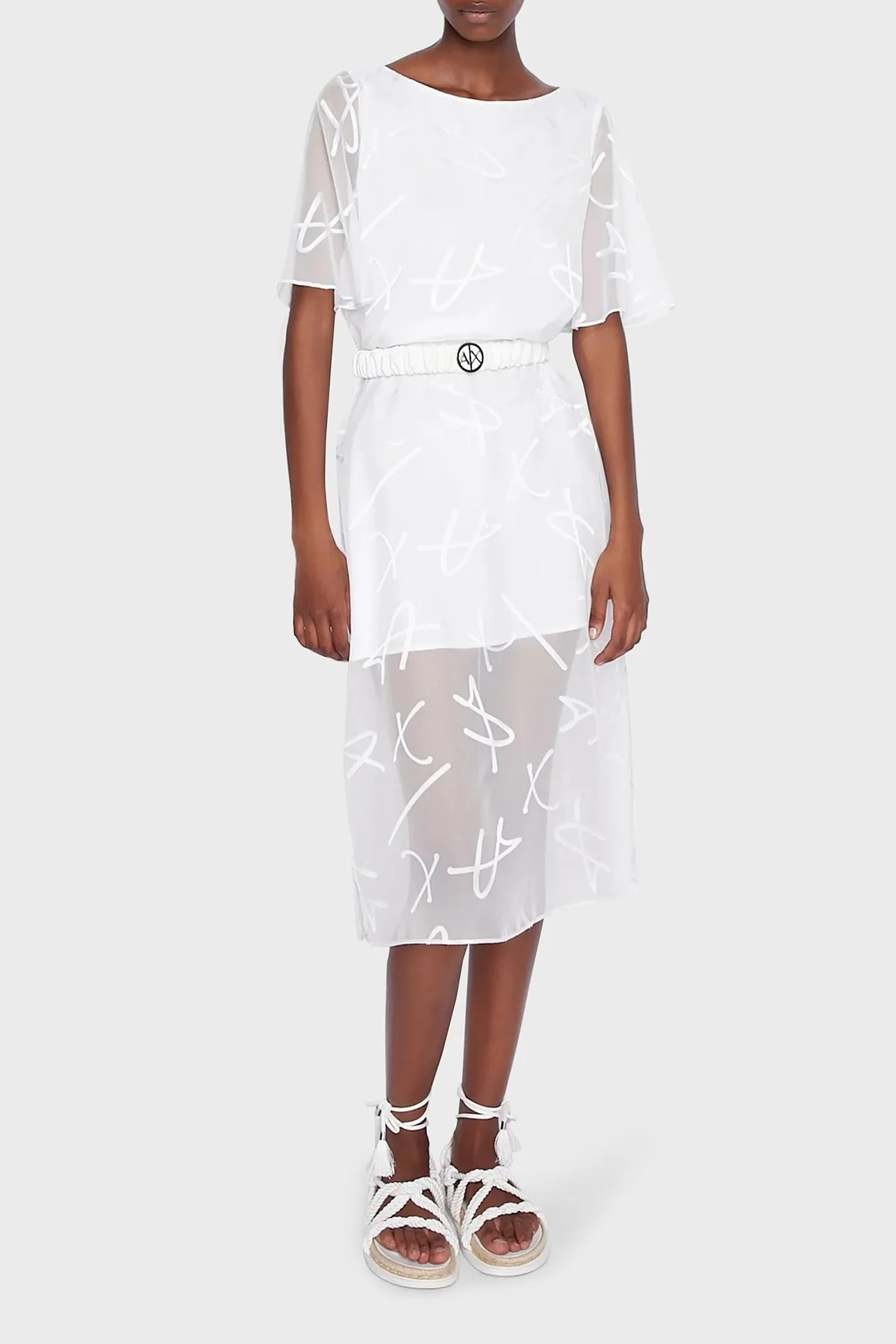 Armani Exchange Regular Fit Yırtmaçlı Transparan Midi Bayan Elbise 3RYA26 YN2KZ 1000 BEYAZ - 1