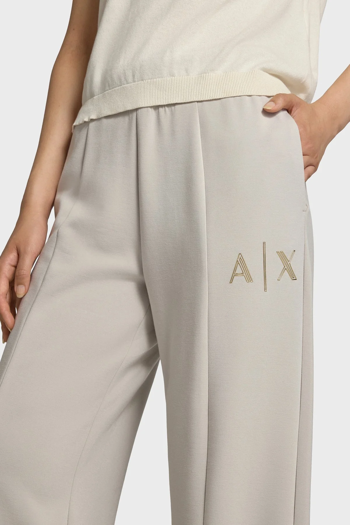 Armani Exchange Regular Fit Yüksek Bel Geniş Paça Kadın Pantolon XW002759 AF24068 U1039 Ekru - 4