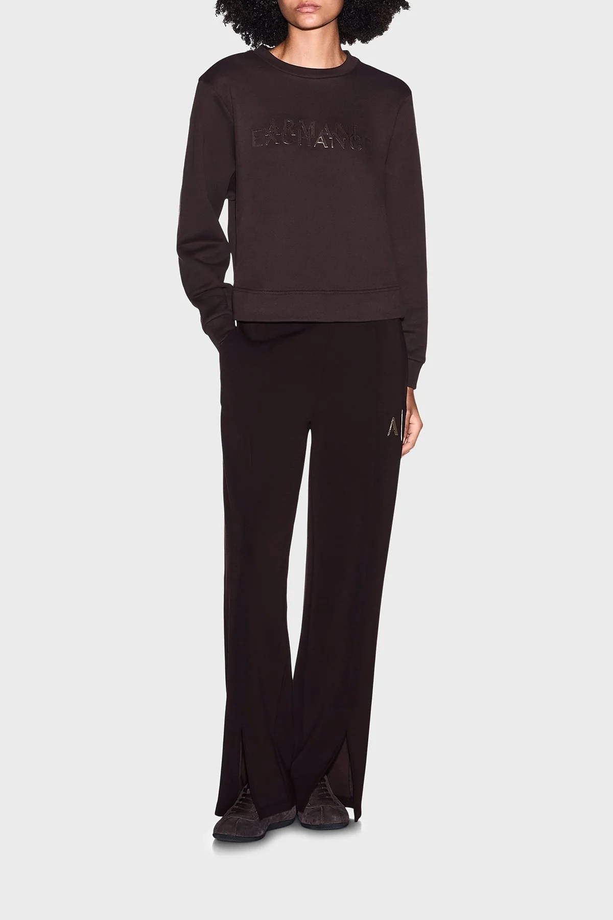 Armani Exchange Regular Fit Yüksel Bel Geniş Paça Kadın Pantolon XW002759 AF24068 U6032 Kahve - 2