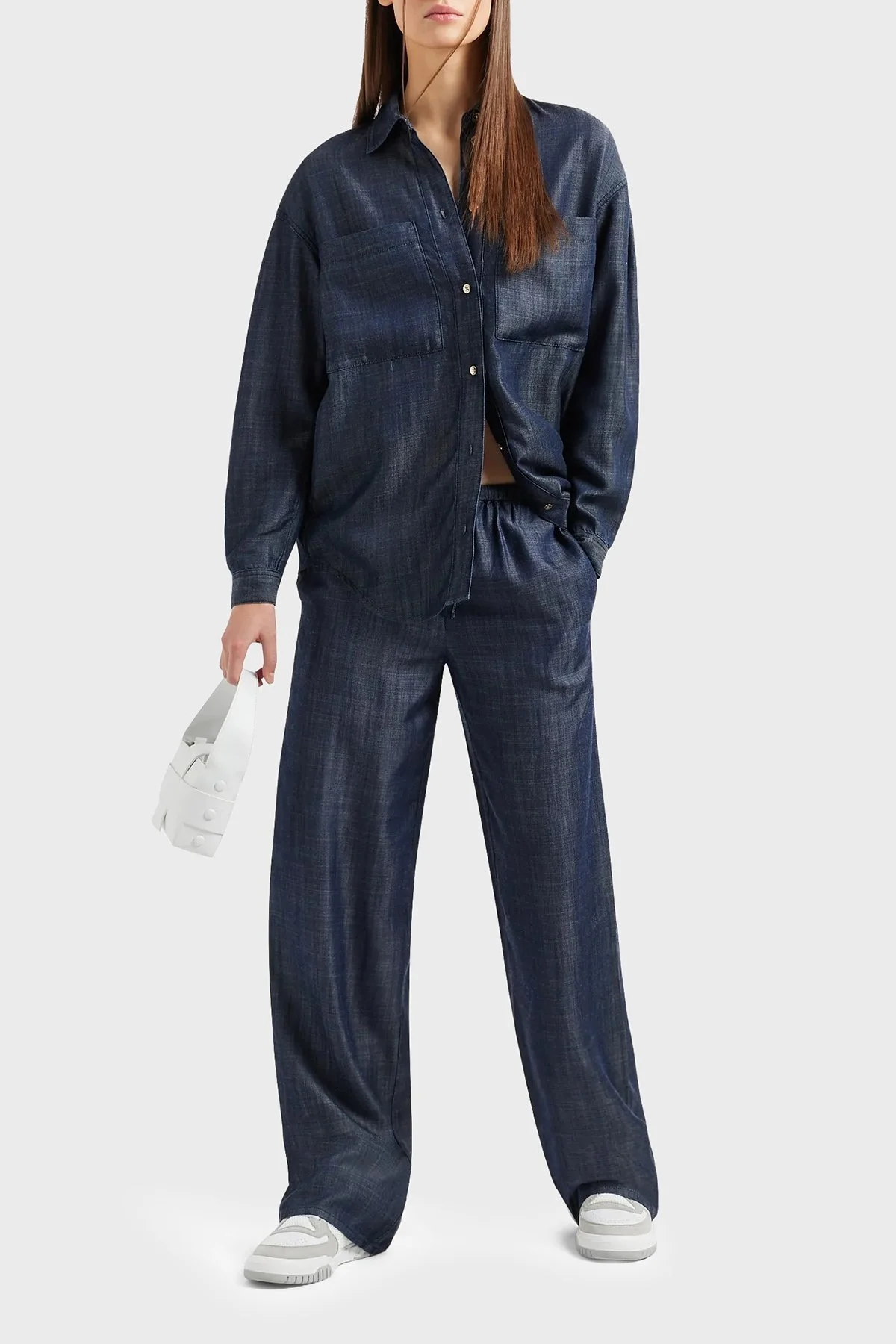 Armani Exchange Relaxed Fit Geniş Paça Casual Bayan Pantolon 3DYP16 Y15PZ 1500 MAVİ - 1