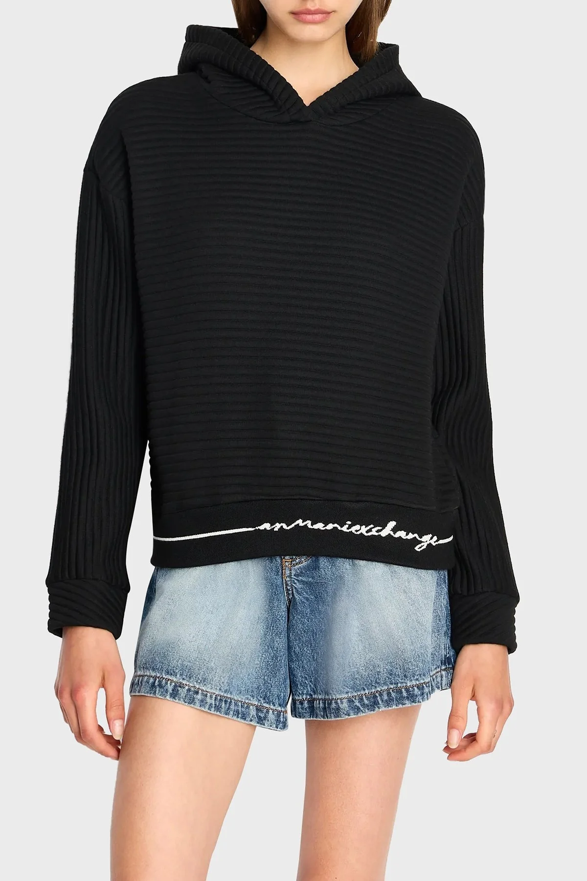 Armani Exchange Relaxed Fit Kapüşonlu Bayan Sweat 6RYM77 YJDXZ 1200 SİYAH - 1