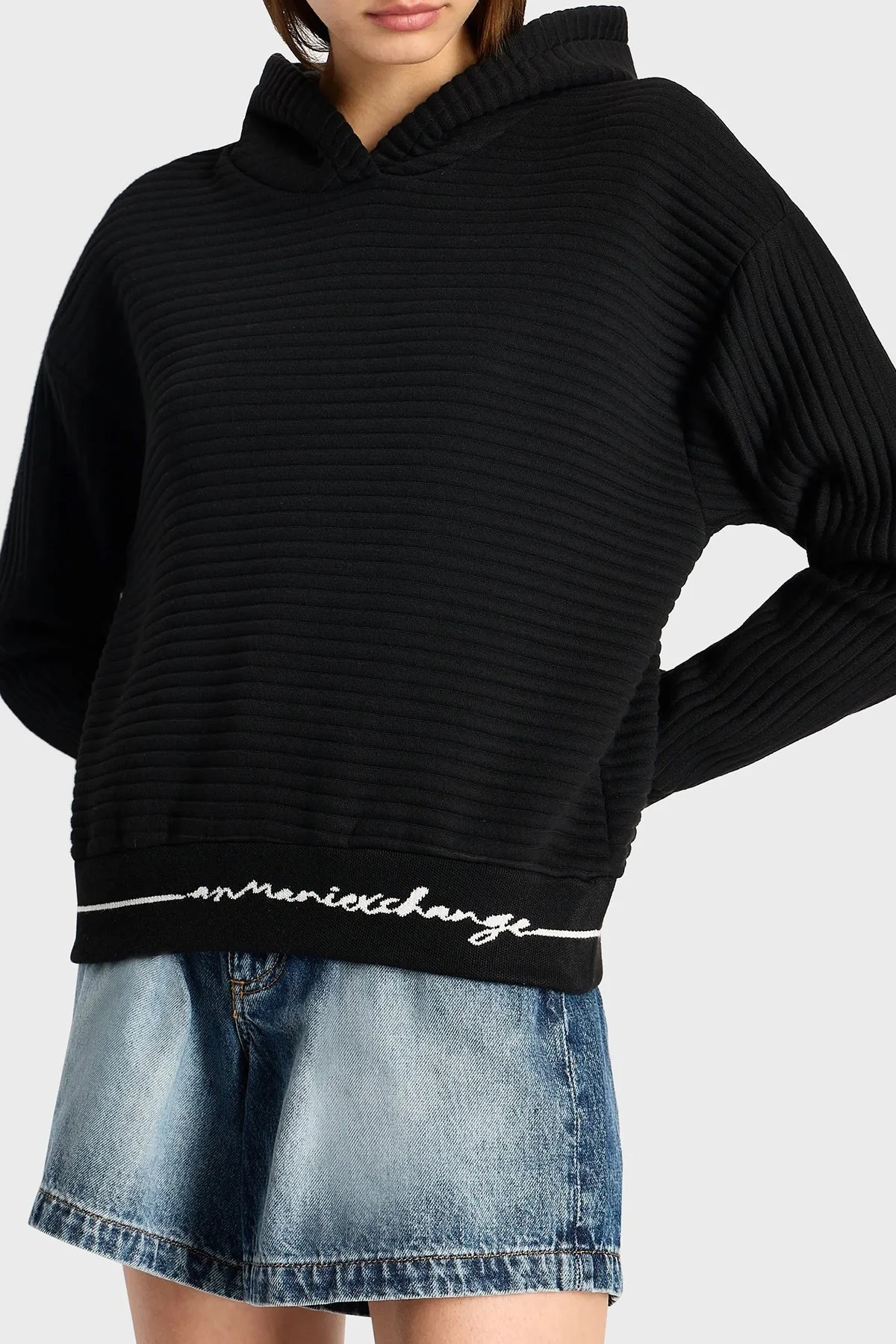 Armani Exchange Relaxed Fit Kapüşonlu Bayan Sweat 6RYM77 YJDXZ 1200 SİYAH - 3