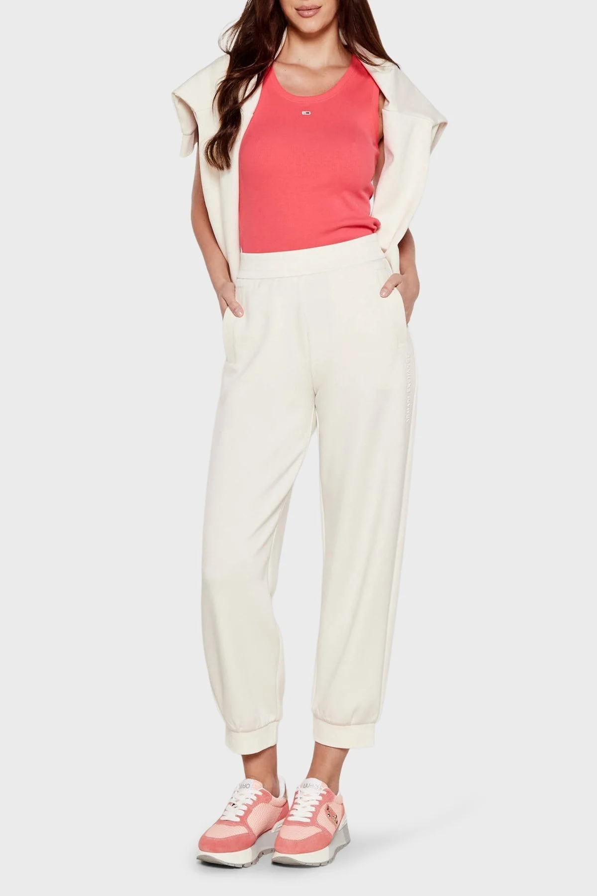 Armani Exchange Relaxed Fit Lastikli Paça Logolu Jogger Bayan Pantolon XW001011 AF16111 U1003 EKRU - 2