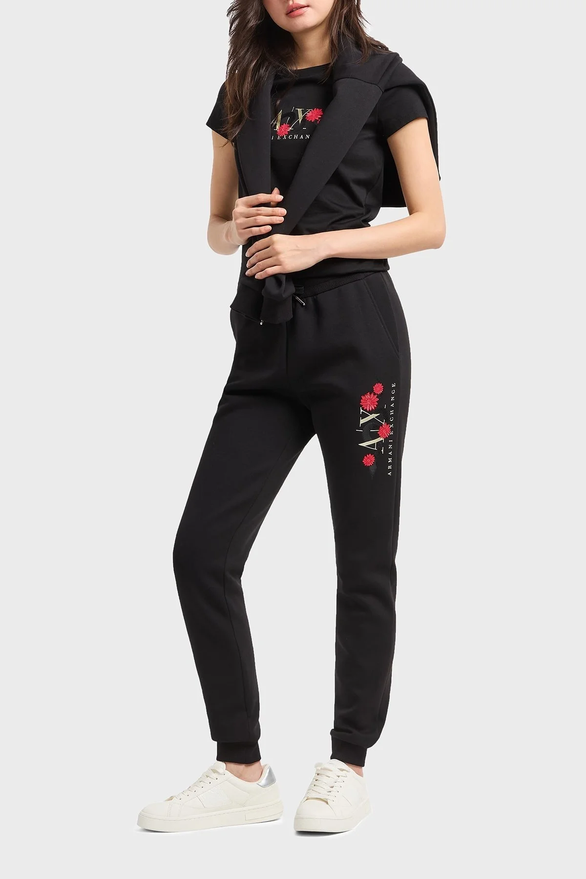 Armani Exchange Relaxed Fit Ribanalı Paça Logolu Jogger Bayan Pantolon XW000314 AF12261 UC001 SİYAH - 2