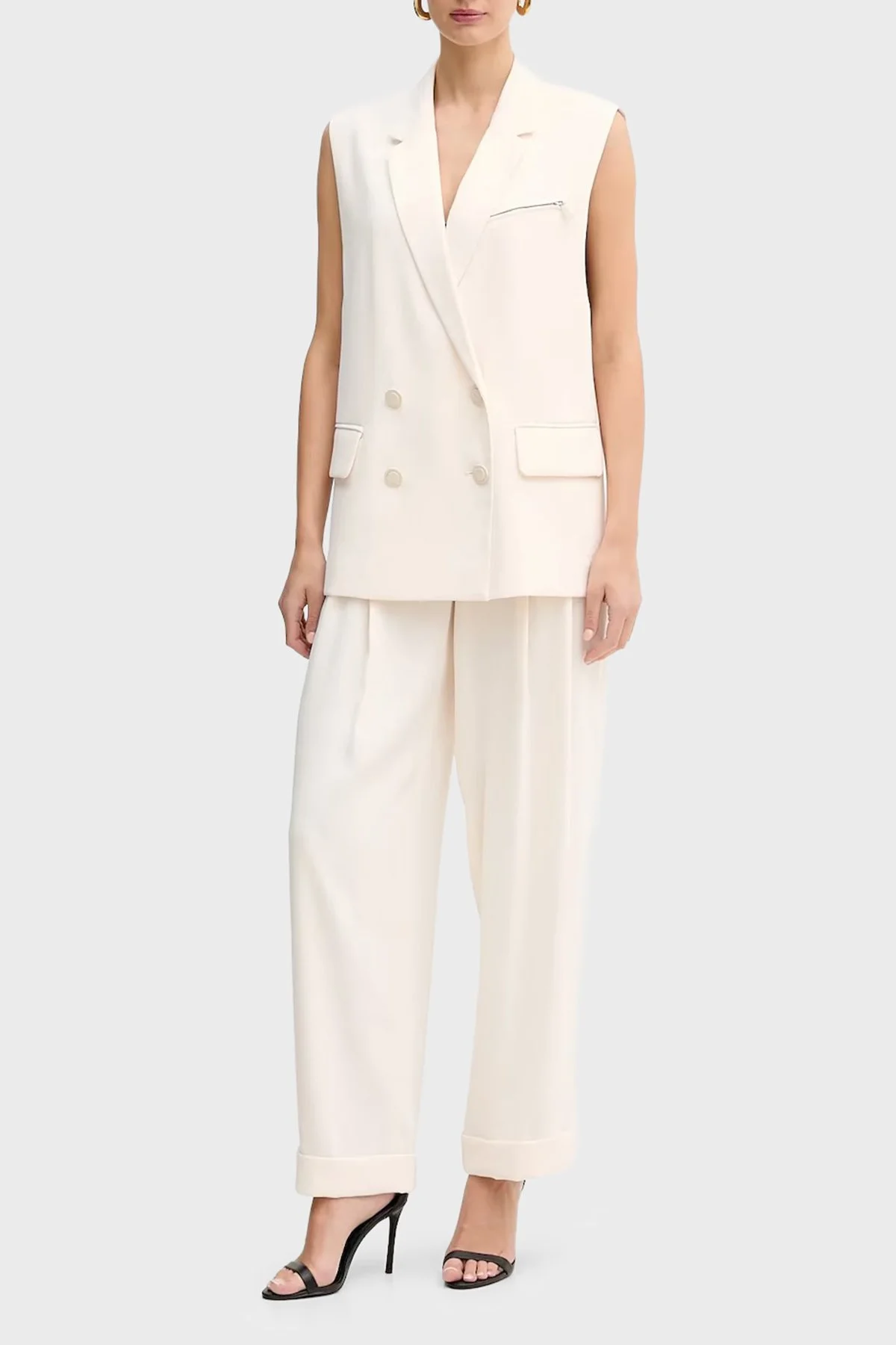 Armani Exchange Relaxed Fit Yüksek Bel Geniş Paça Bayan Pantolon XW001826 AF16125 U1003 BEYAZ - 2