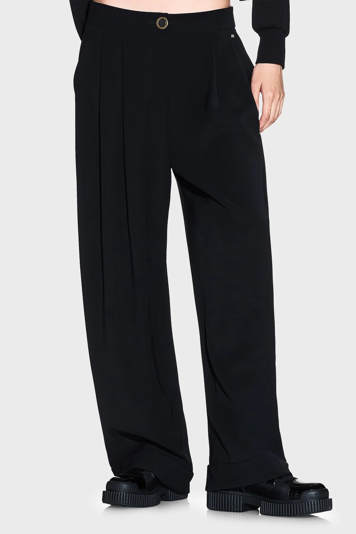 Armani Exchange Relaxed Fit Yüksek Bel Geniş Paça Bayan Pantolon XW001826 AF16125 UC001 SİYAH - 1