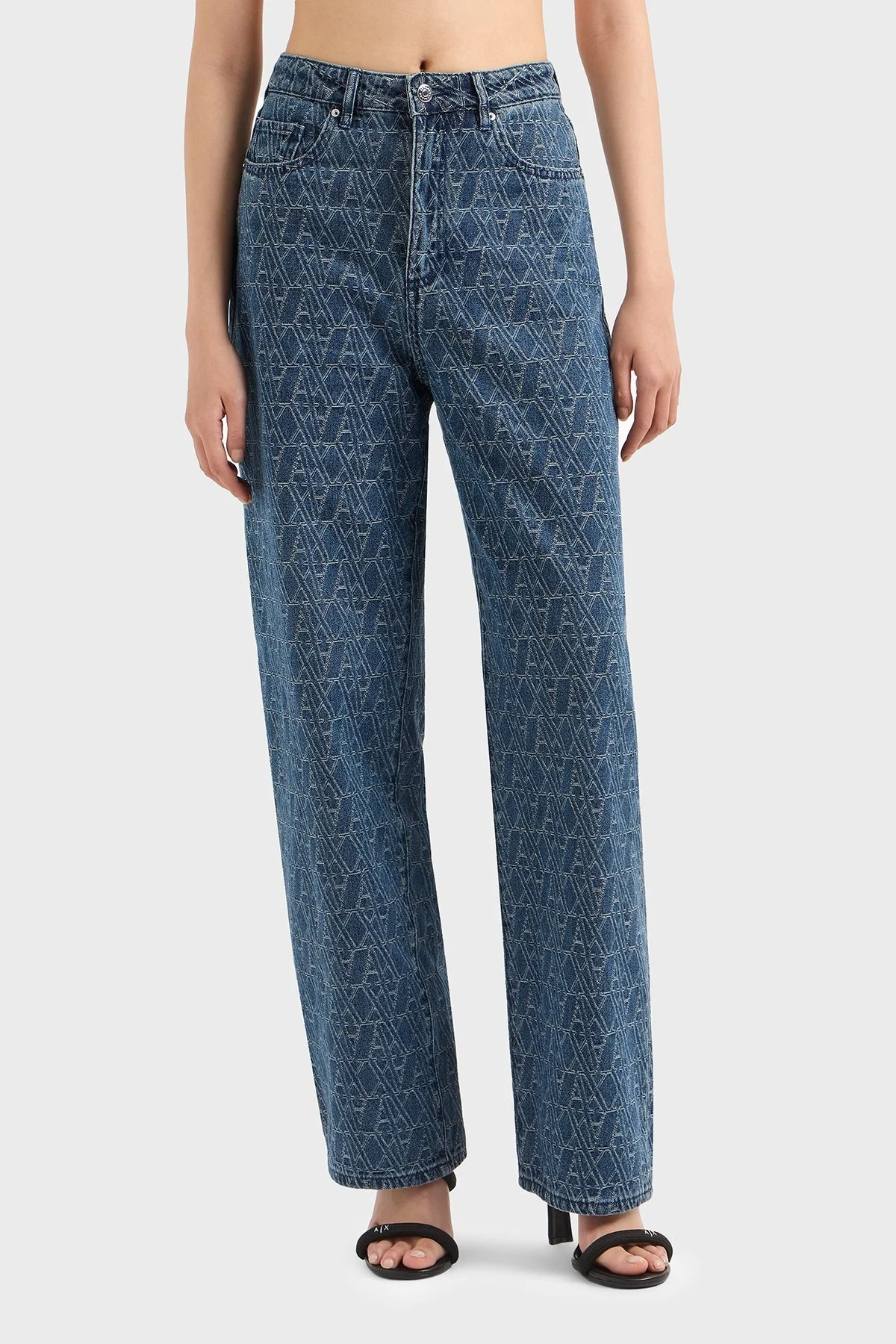 Armani Exchange Relaxed Fit Yüksek Bel Geniş Paça Jakarlı Jeans Bayan Kot Pantolon XW000100 AF12844 FB055 LACİVERT - 6