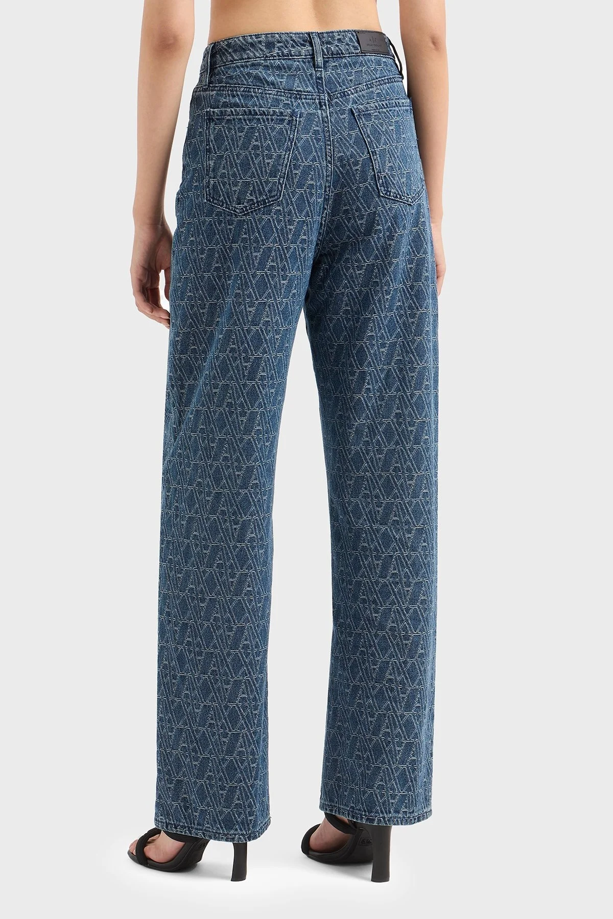 Armani Exchange Relaxed Fit Yüksek Bel Geniş Paça Jakarlı Jeans Bayan Kot Pantolon XW000100 AF12844 FB055 LACİVERT - 7