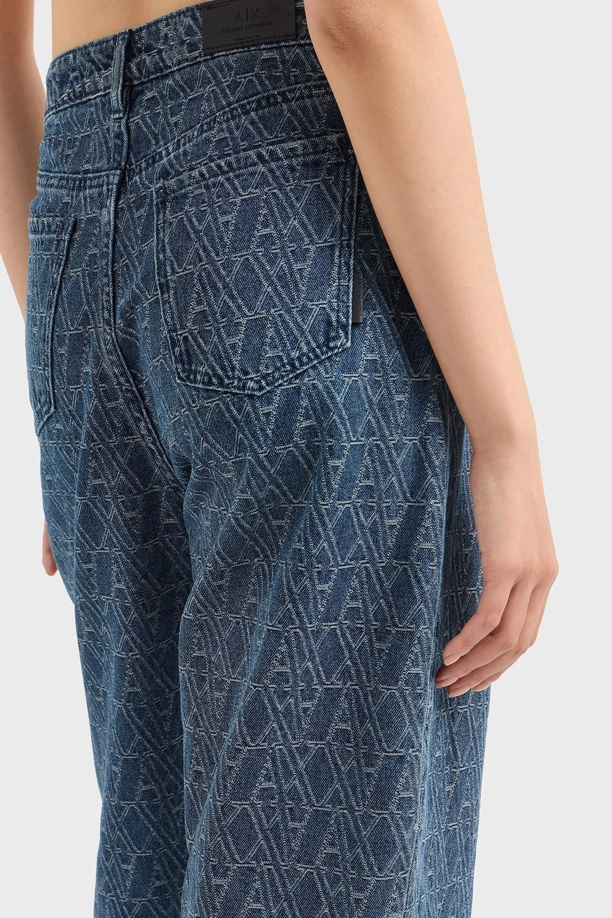 Armani Exchange Relaxed Fit Yüksek Bel Geniş Paça Jakarlı Jeans Bayan Kot Pantolon XW000100 AF12844 FB055 LACİVERT - 9