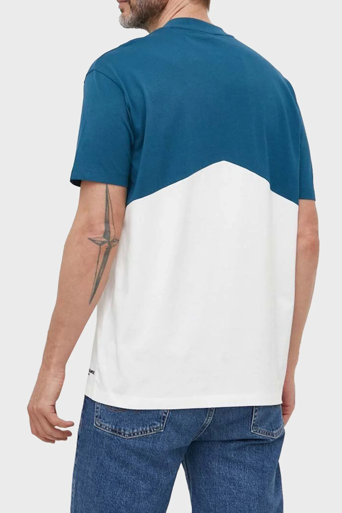 Armani Exchange Renk Bloklu % 100 Pamuk Regular Fit Sıfır Yaka Erkek T Shirt 6RZMLC ZJ9JZ 21CN LACİVERT-BEYAZ - 2