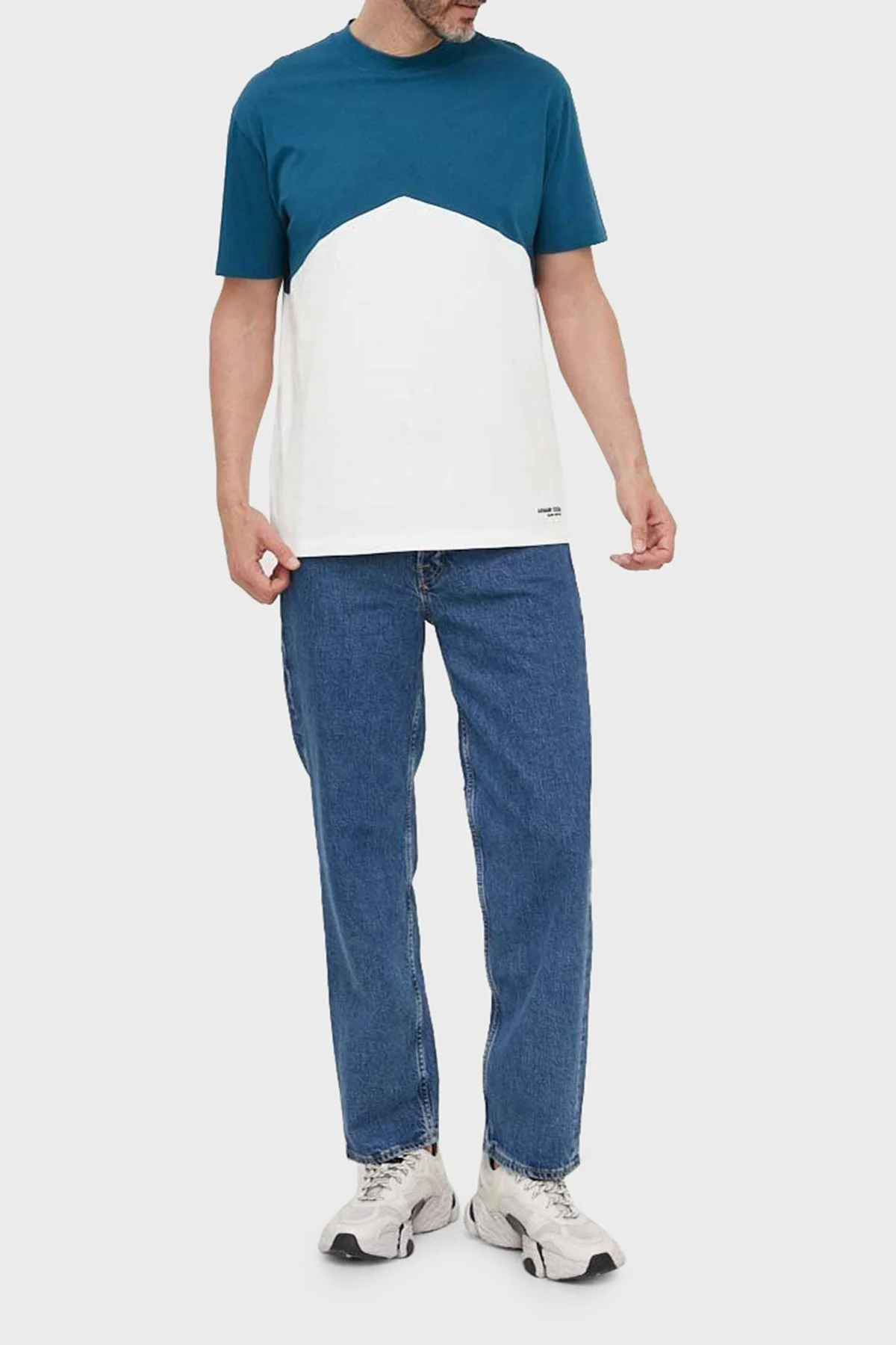 Armani Exchange Renk Bloklu % 100 Pamuk Regular Fit Sıfır Yaka Erkek T Shirt 6RZMLC ZJ9JZ 21CN LACİVERT-BEYAZ - 3