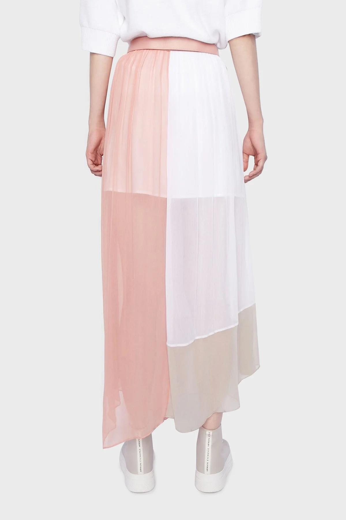 Armani Exchange Renk Bloklu Asimetrik Kesim Kısa Astarlı Transparan Uzun Bayan Etek 3RYN03 YN6FZ 2792 Turuncu-Beyaz - 2