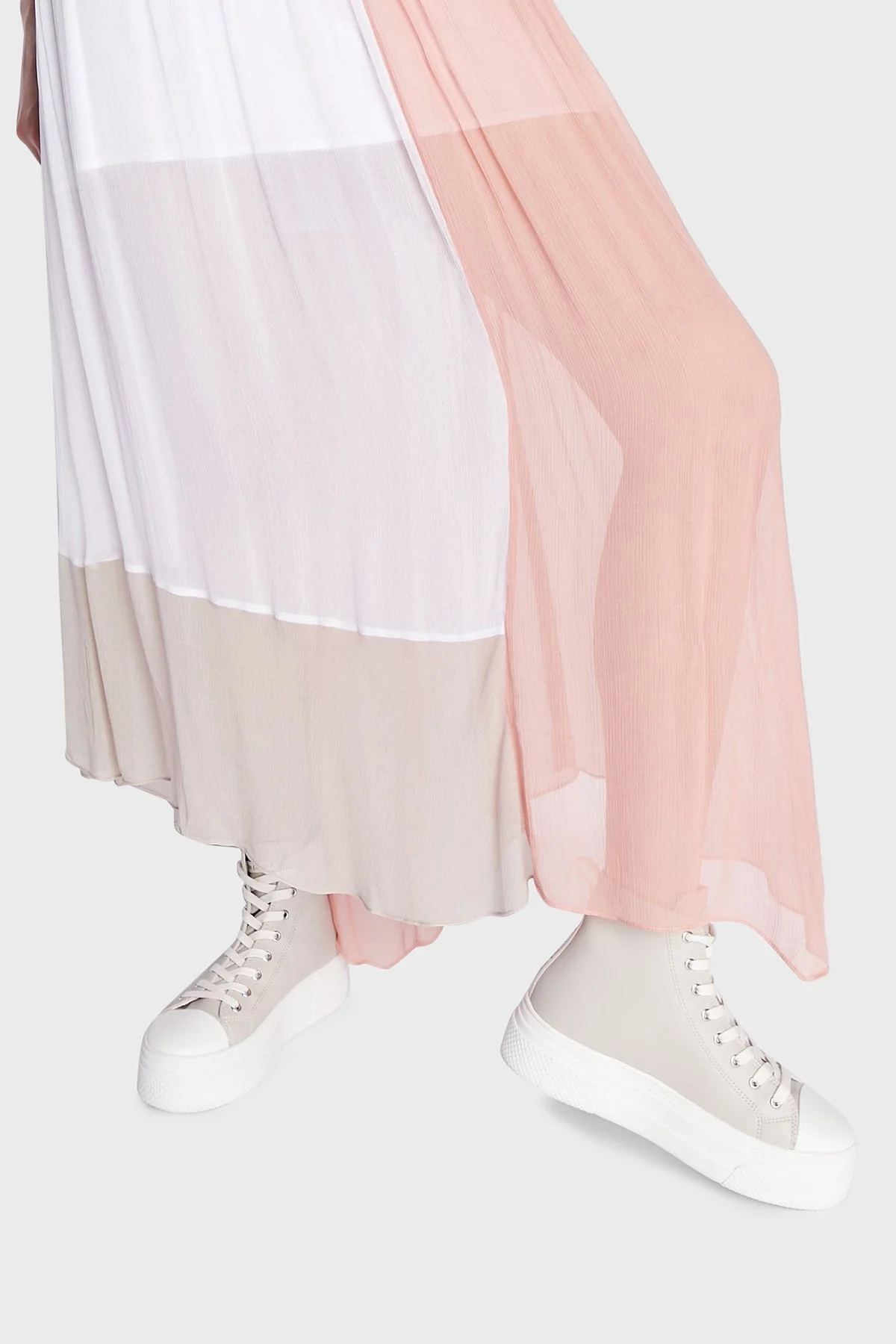 Armani Exchange Renk Bloklu Asimetrik Kesim Kısa Astarlı Transparan Uzun Bayan Etek 3RYN03 YN6FZ 2792 Turuncu-Beyaz - 3