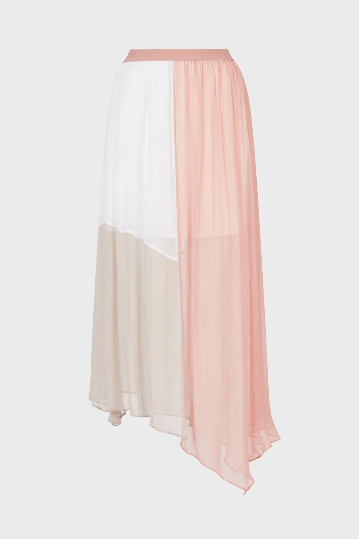 Armani Exchange Renk Bloklu Asimetrik Kesim Kısa Astarlı Transparan Uzun Bayan Etek 3RYN03 YN6FZ 2792 Turuncu-Beyaz - 4