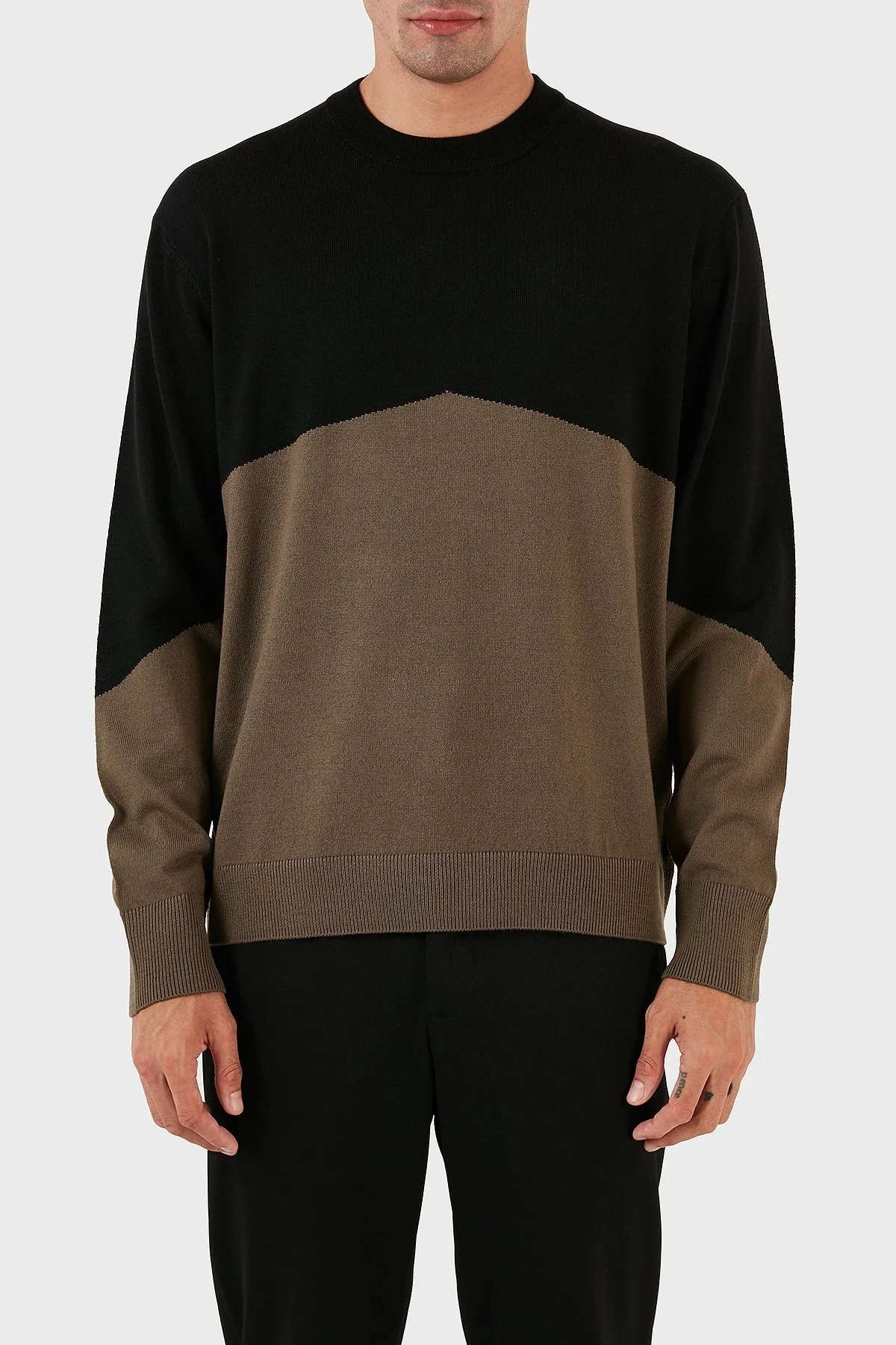 Armani Exchange Renk Bloklu Bisiklet Yaka Yün Karışımlı Regular Fit Erkek Kazak 6RZM6B ZMM9Z 22CF SİYAH - 1