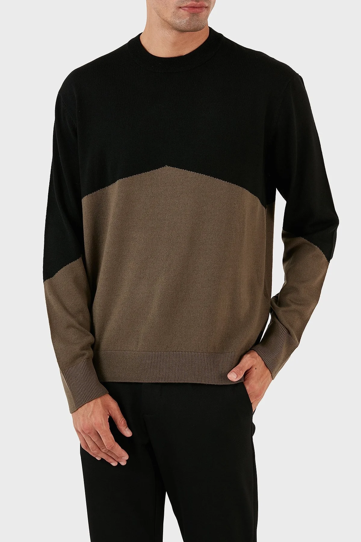 Armani Exchange Renk Bloklu Bisiklet Yaka Yün Karışımlı Regular Fit Erkek Kazak 6RZM6B ZMM9Z 22CF SİYAH - 3