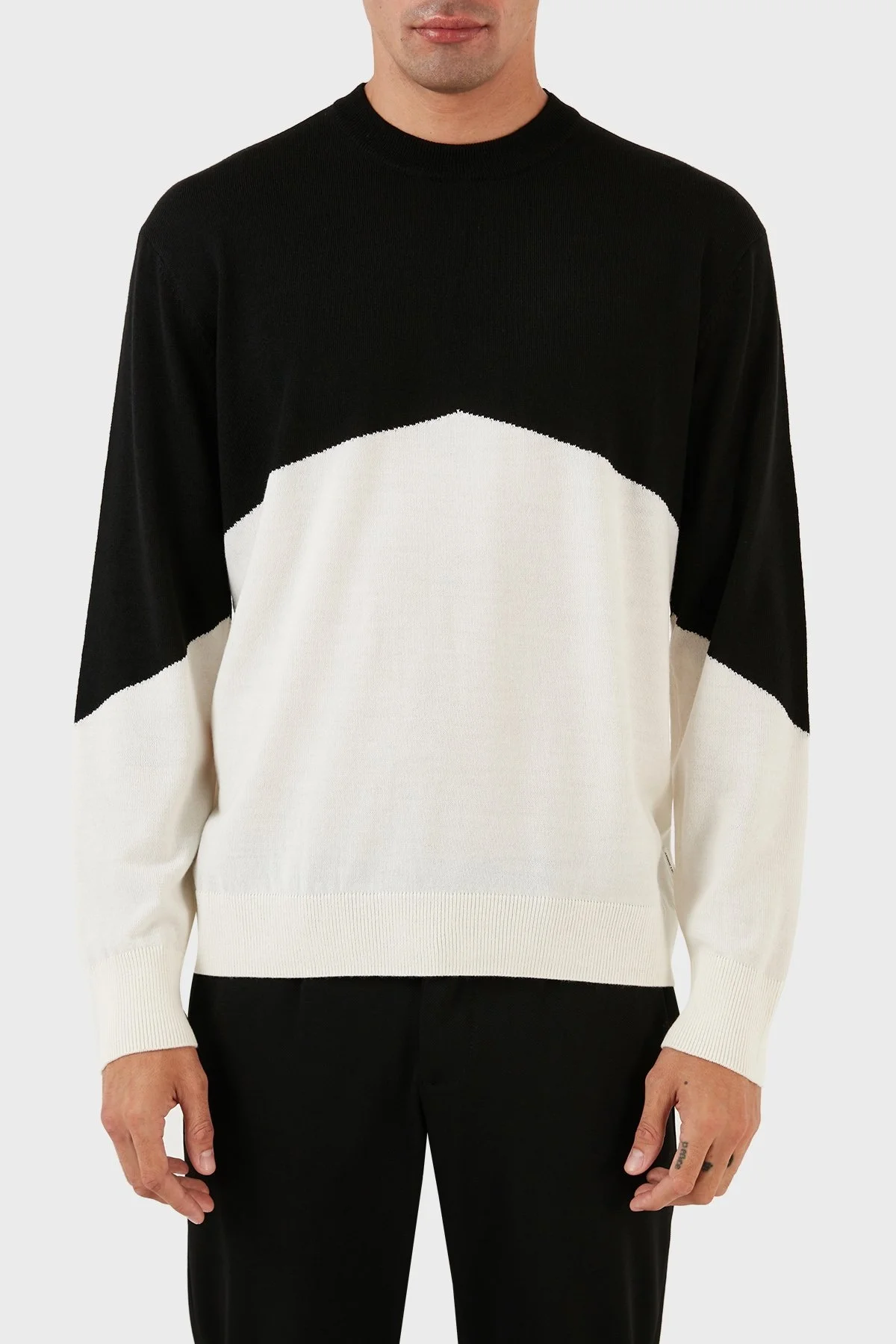 Armani Exchange Renk Bloklu Bisiklet Yaka Yün Karışımlı Regular Fit Erkek Kazak 6RZM6B ZMM9Z 22CG SİYAH-BEYAZ - 1