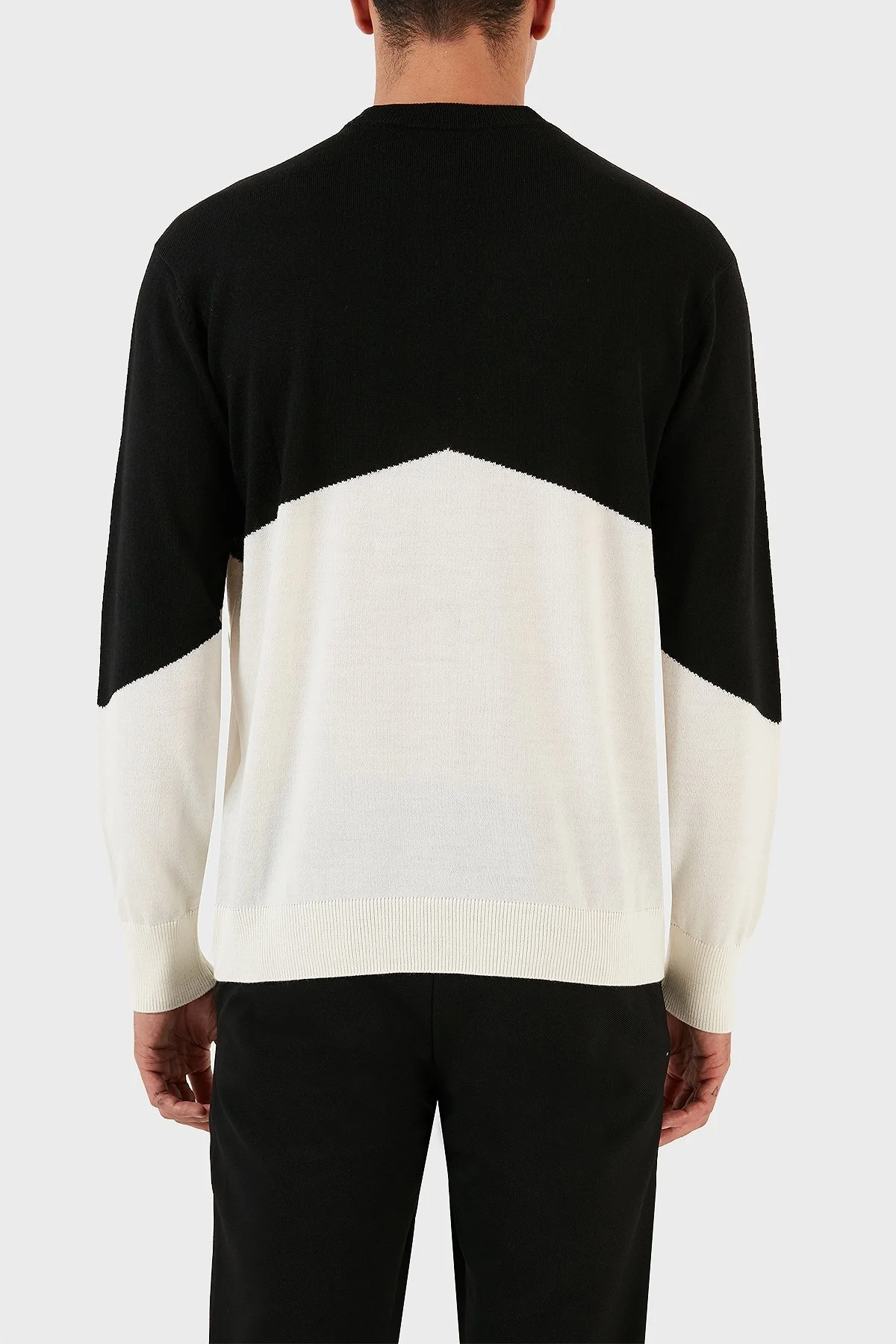 Armani Exchange Renk Bloklu Bisiklet Yaka Yün Karışımlı Regular Fit Erkek Kazak 6RZM6B ZMM9Z 22CG SİYAH-BEYAZ - 2