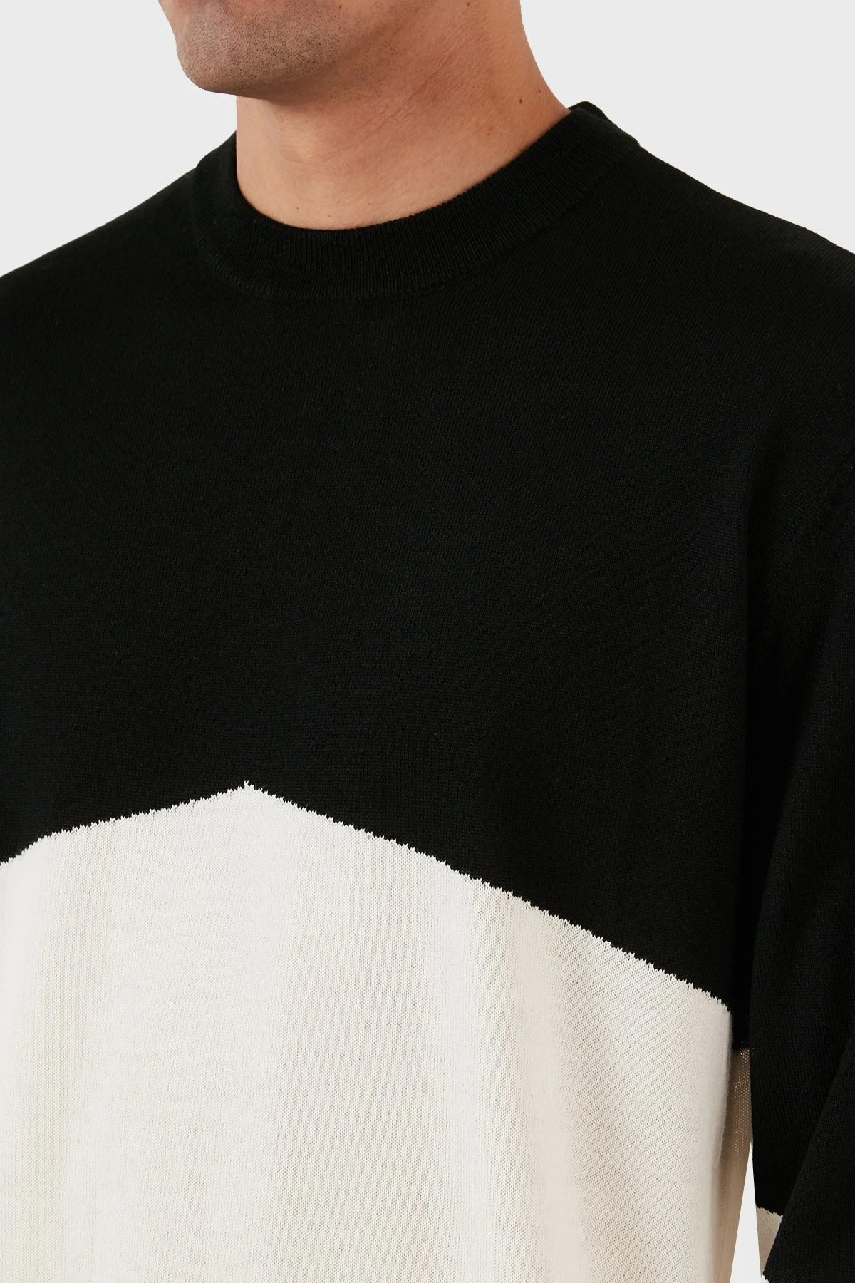 Armani Exchange Renk Bloklu Bisiklet Yaka Yün Karışımlı Regular Fit Erkek Kazak 6RZM6B ZMM9Z 22CG SİYAH-BEYAZ - 5