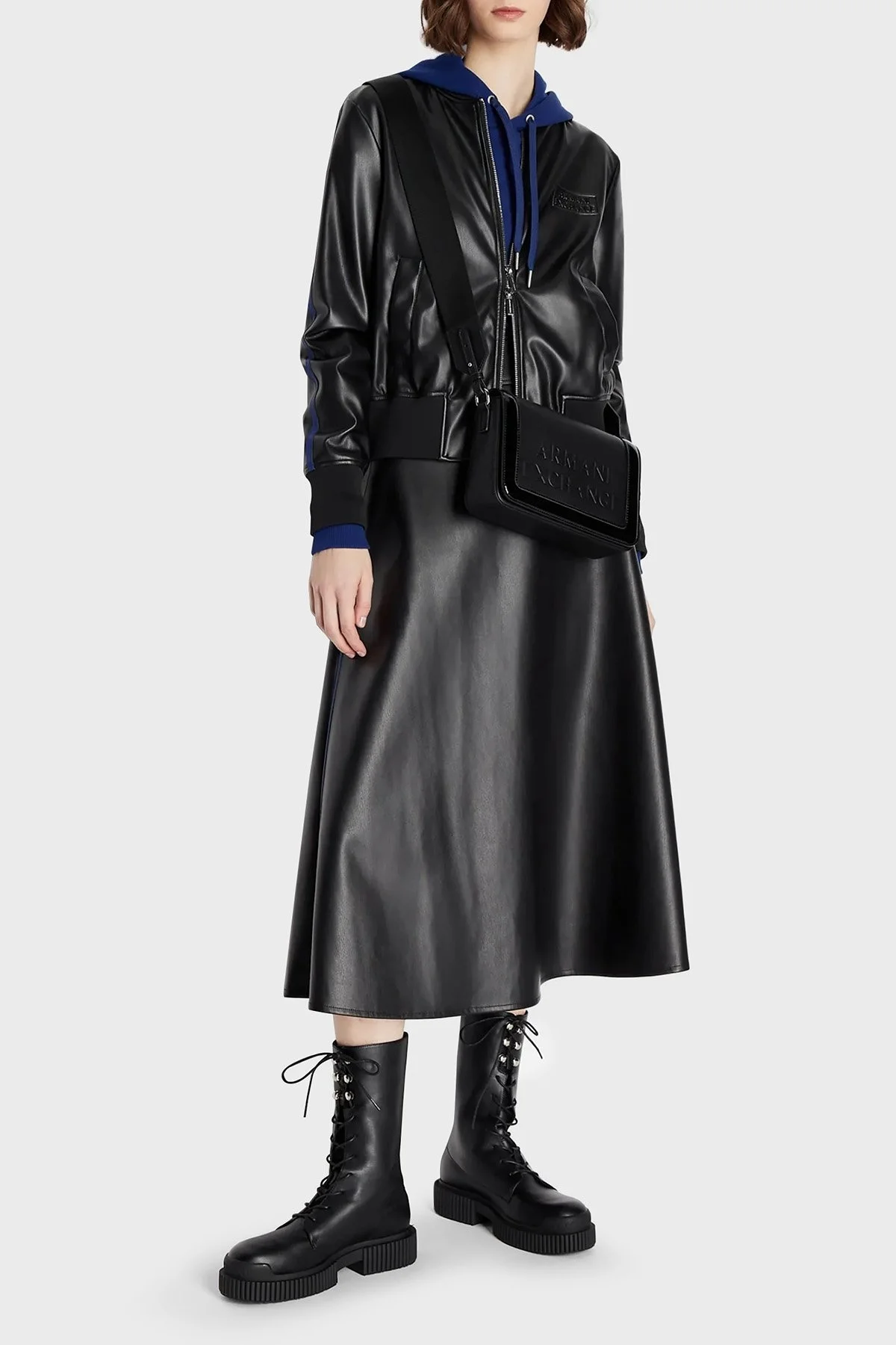 Armani Exchange Sıfır Yaka Fermuarlı Regular Fit Bayan Deri Ceket 6RYB62 YN8PZ 1200 SİYAH - 3