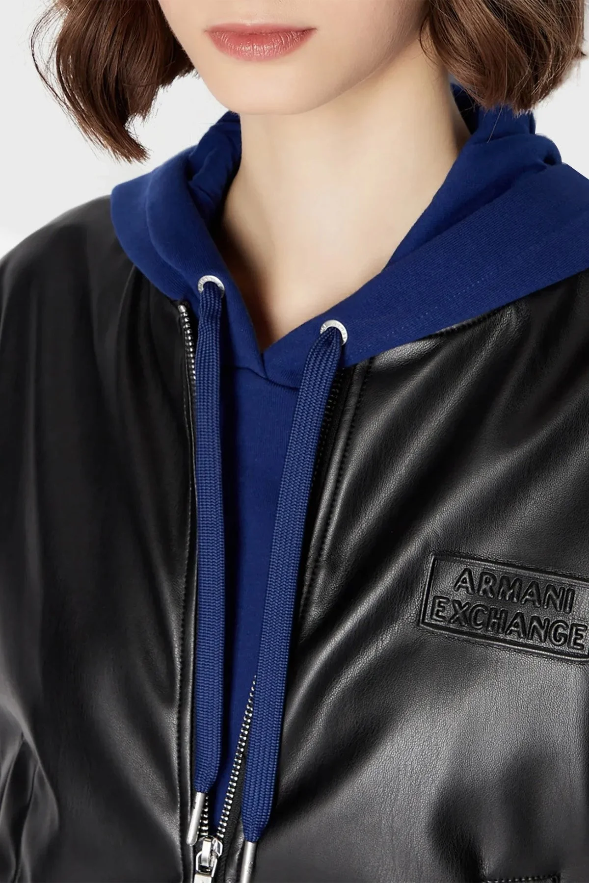 Armani Exchange Sıfır Yaka Fermuarlı Regular Fit Bayan Deri Ceket 6RYB62 YN8PZ 1200 SİYAH - 4