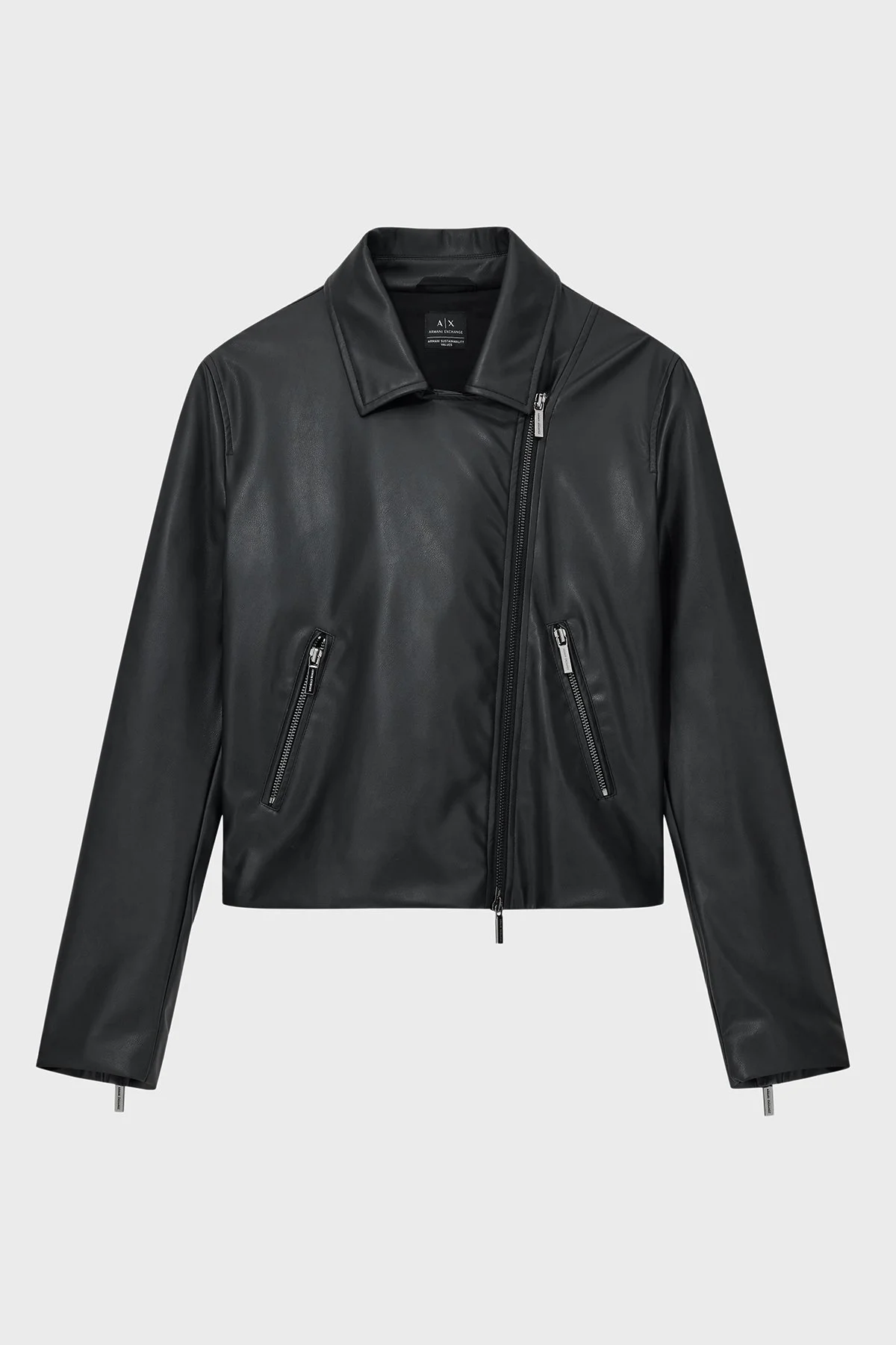 Armani Exchange Slim Fit Apaş Yaka Fermuar Detaylı Bayan Deri Ceket XW001433 AF16618 UC001 SİYAH - 5