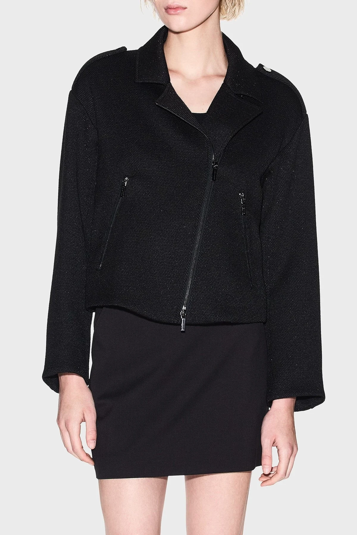 Armani Exchange Slim Fit Apaş Yaka Simli Dokuma Bayan Ceket XW001236 AF16198 UC001 SİYAH - 1