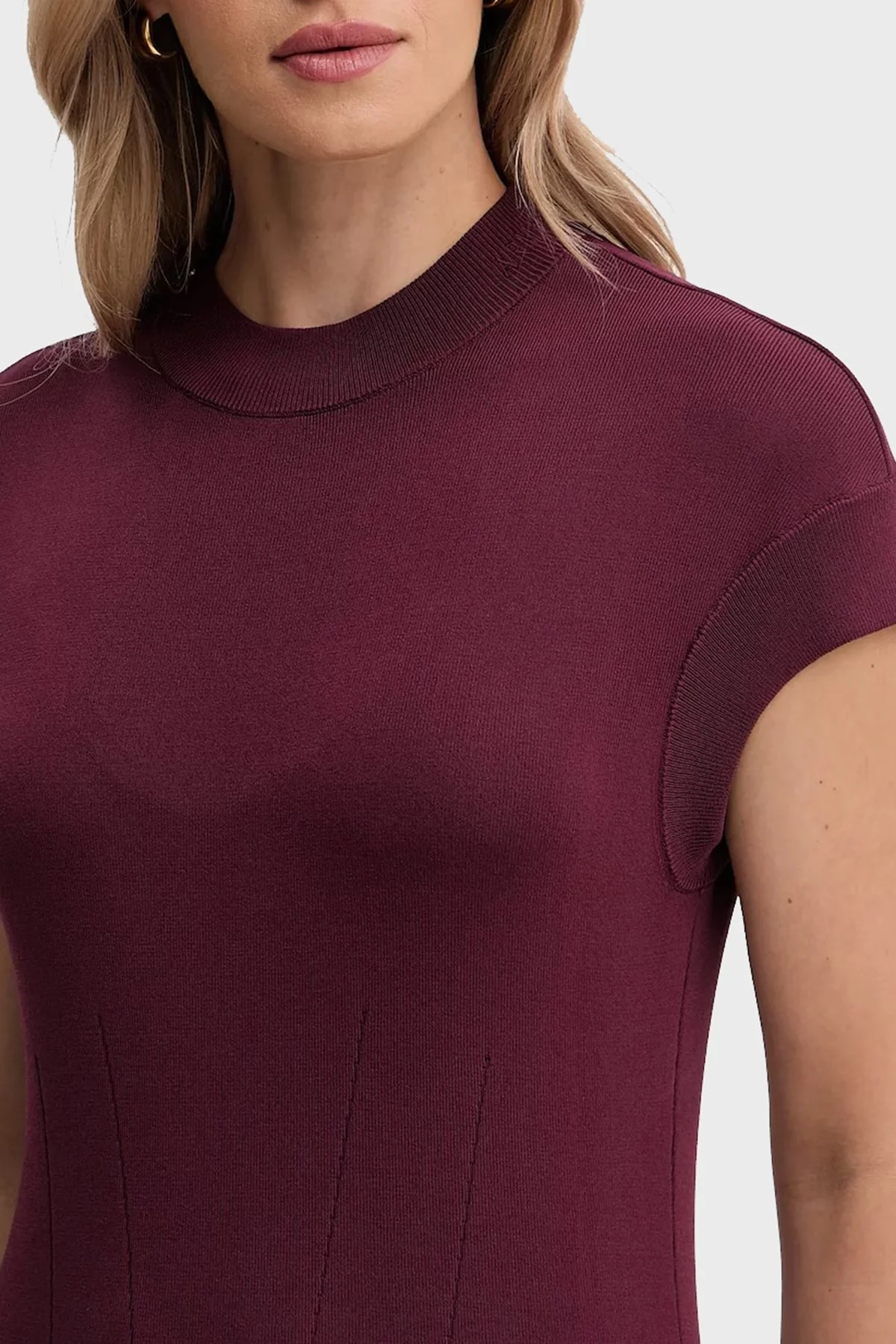 Armani Exchange Slim Fit Bisiklet Yaka Kısa Kollu Mini Bayan Elbise XW000764 AF10352 UA343 BORDO - 4